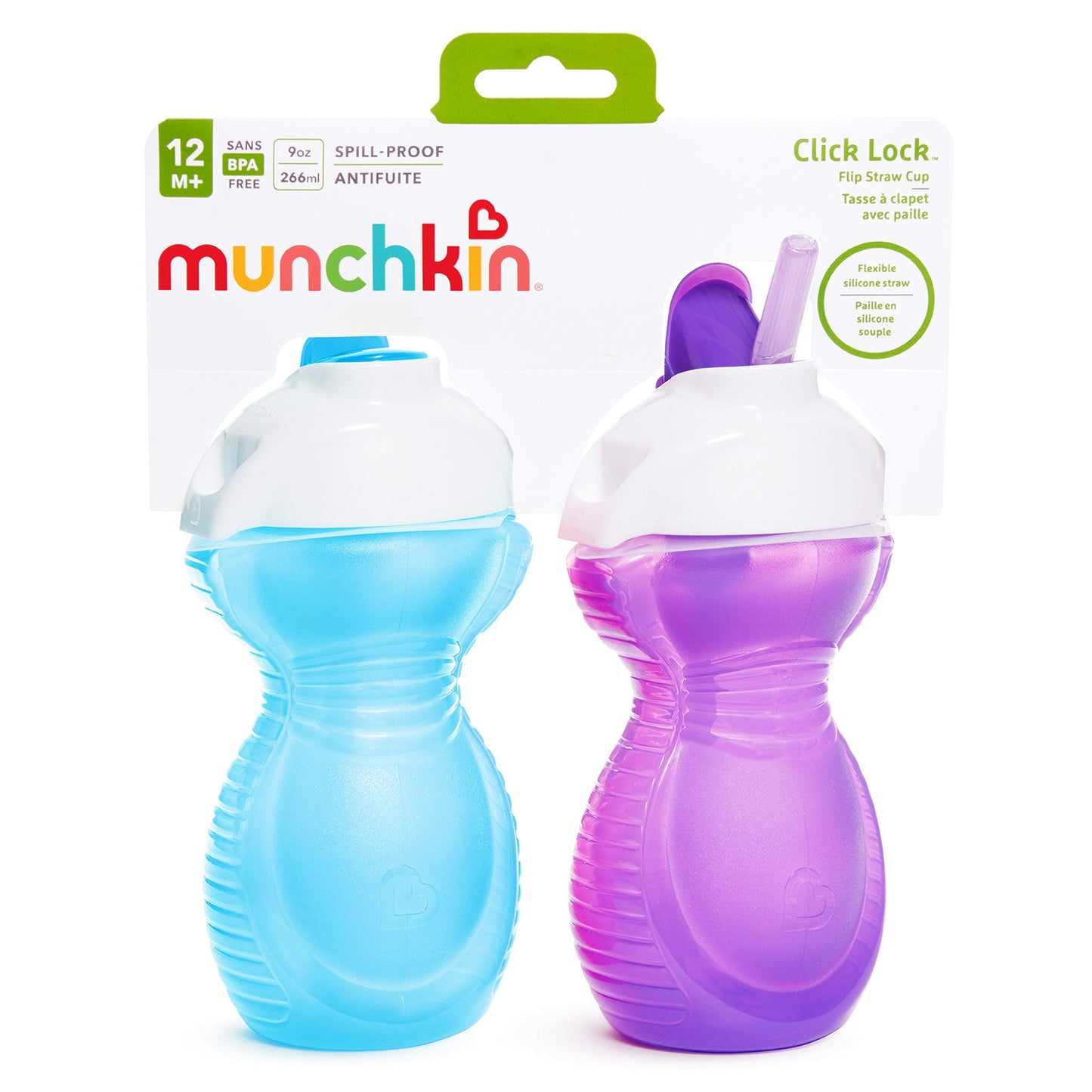 Munchkin® Click Lock™ - Taza para beber con pajita para niños pequeños, 9 onzas, paquete de 2, azul/morado