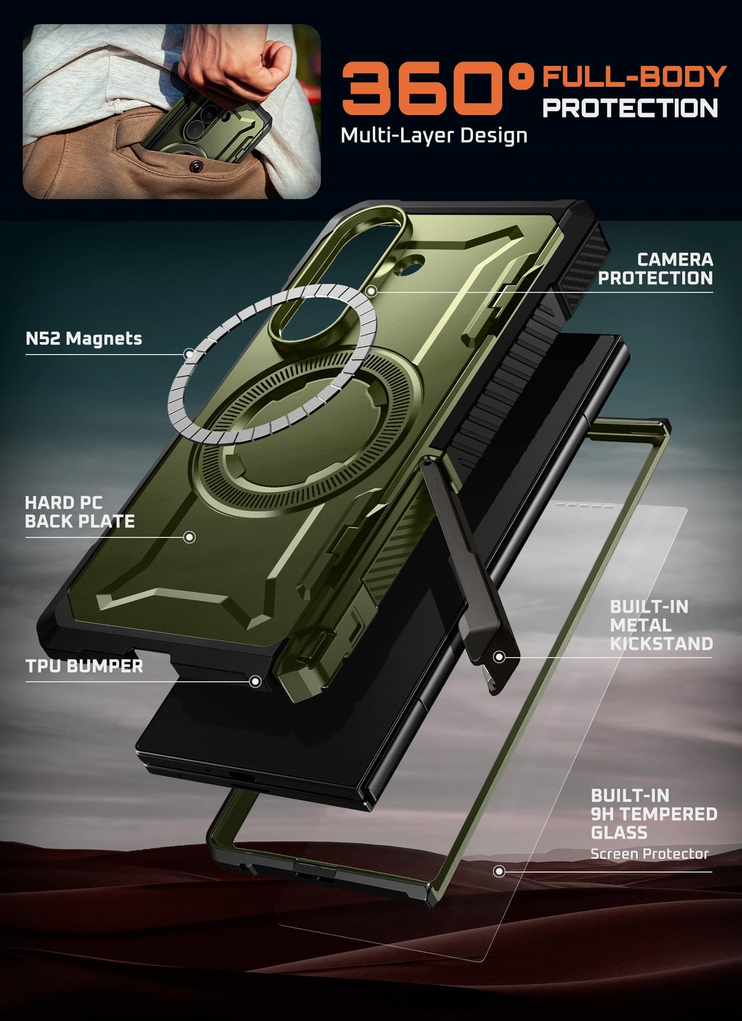 Funda Magnética SUPCASE Verde Protección Militar Samsung Galaxy Z Fold 7 con UBGrip y Vidrio Templado Integrado