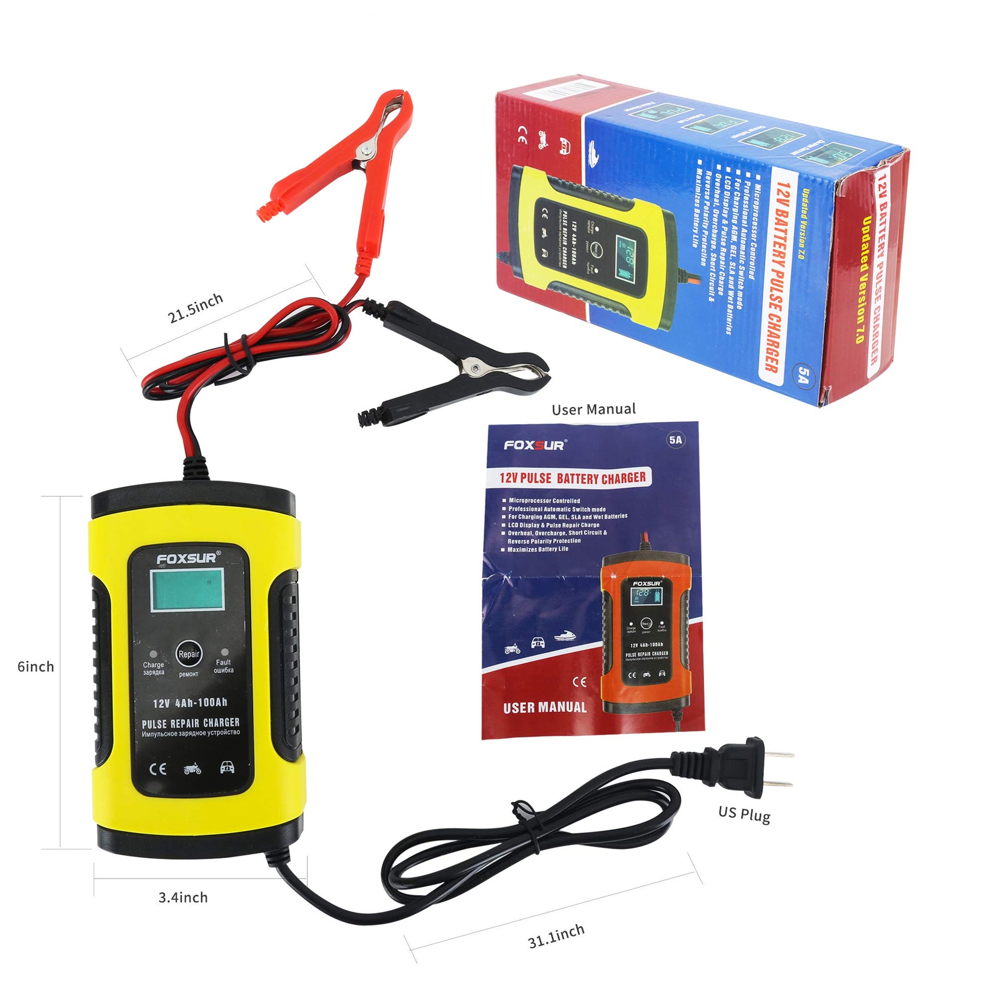 IEIK Cargador de batería inteligente de 12 V y 5 amperios para automóvil, motocicleta, RV, SUV, cortacésped, barco, RV, SUV, ATV y más