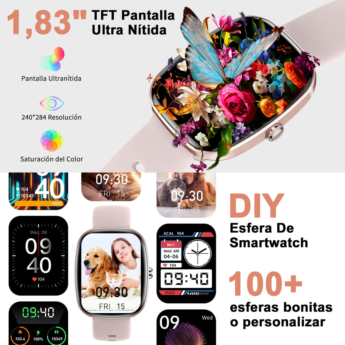 Smartwatch Lostrain Rosa 1.83" HD IP68 con Alexa y Llamadas Bluetooth para Mujer