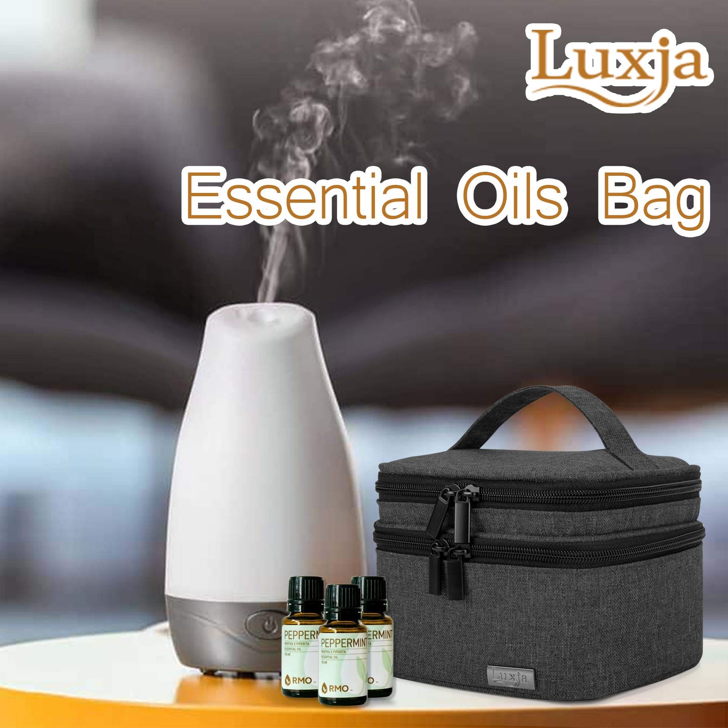 (Fit for 20 bottles, Black) - LUXJA Essential Oils Bag - Holds 20 Bottles (5ml-30ml, Also Fits for Roller Bottles), Double-Layer Organiser for Essential Oil and Accessories, Black