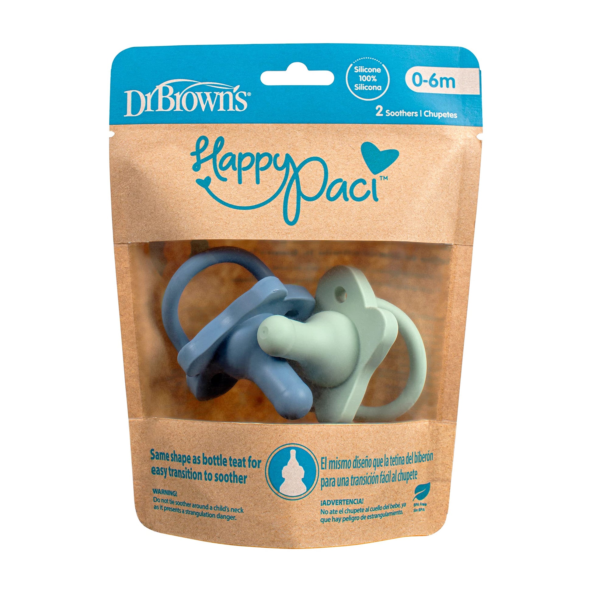 Chupón Dr. Brown's HappyPaci 100% Silicona Paquete de 2