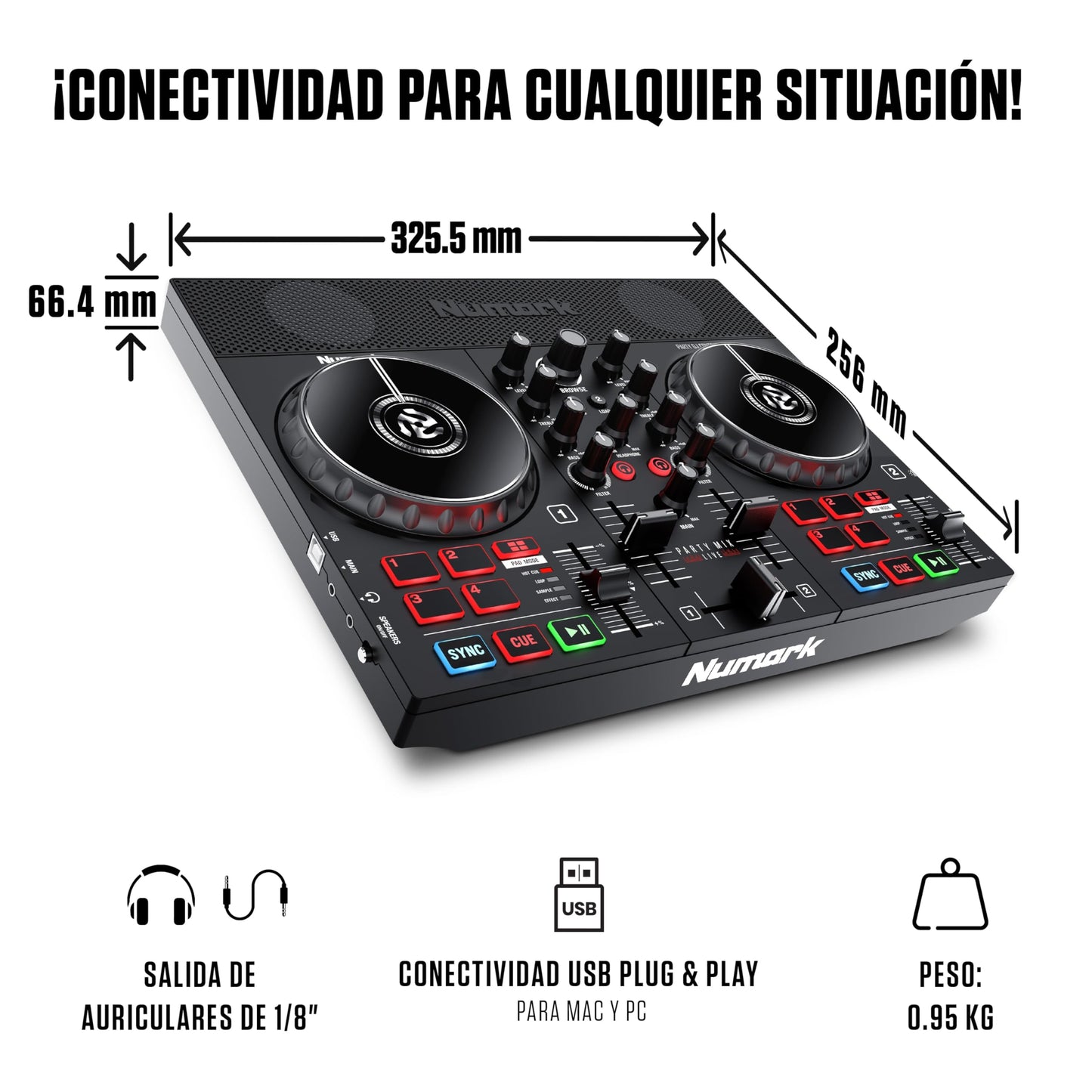 Controlador DJ Numark Party Mix Live Luces Integradas y Altavoces para Serato DJ Lite y Algoriddim djay Pro AI