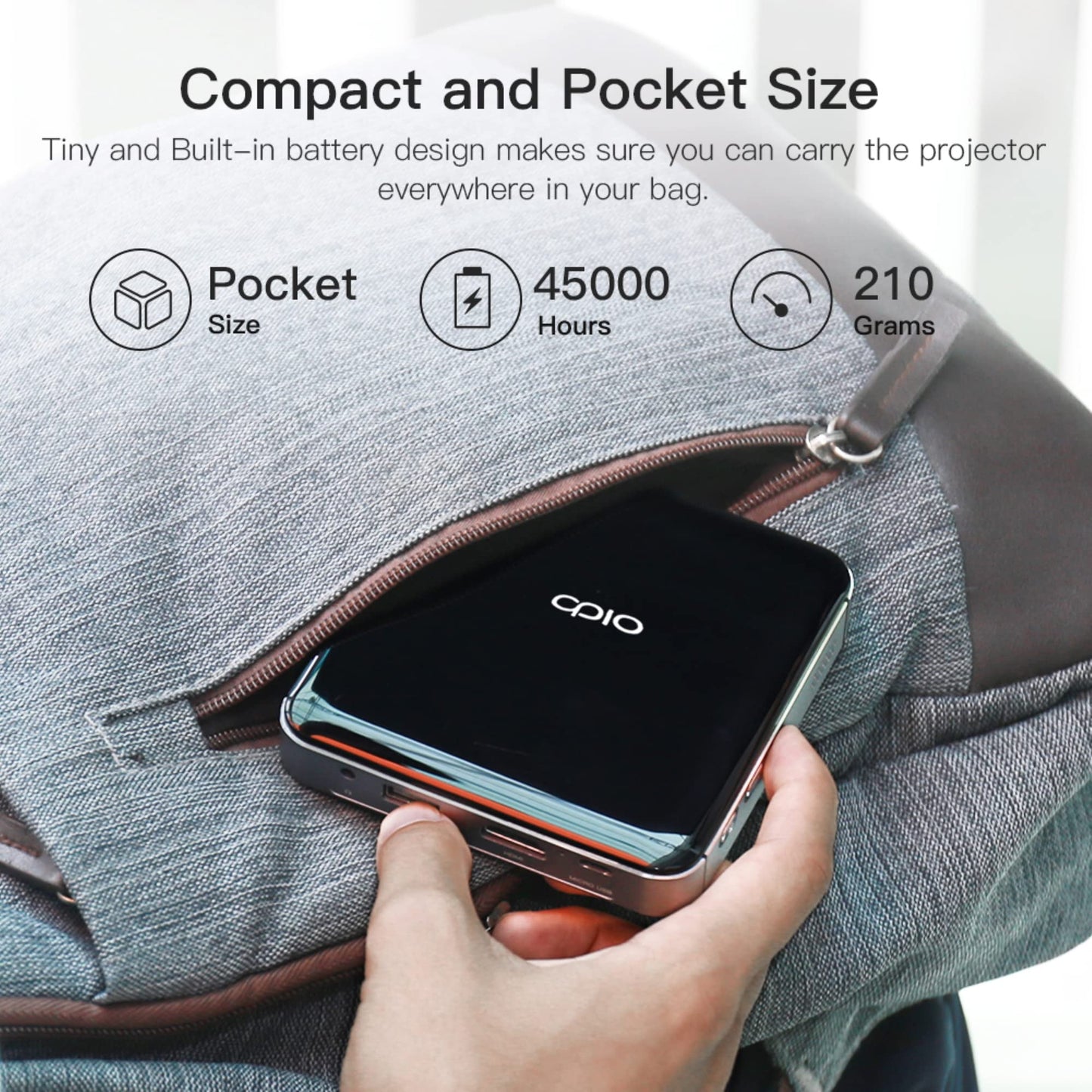 Mini Proyector de Bolsillo APIO Blanco de 100 Pulgadas con Imagen Clara para Hogar y Exteriores