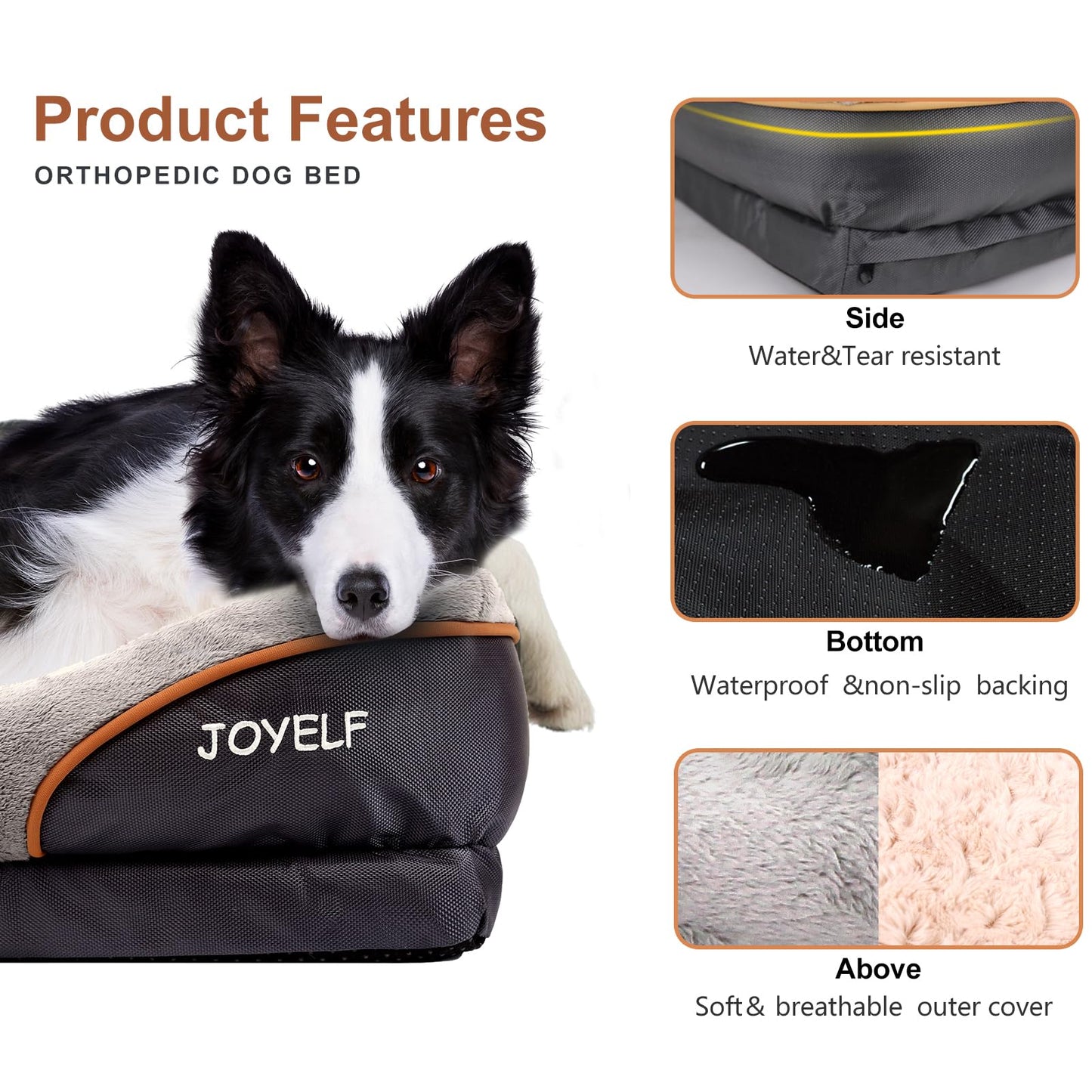 Cama Ortopédica para Perros JOYELF Mediana viscoelástica Lavable con Juguete Chirriante