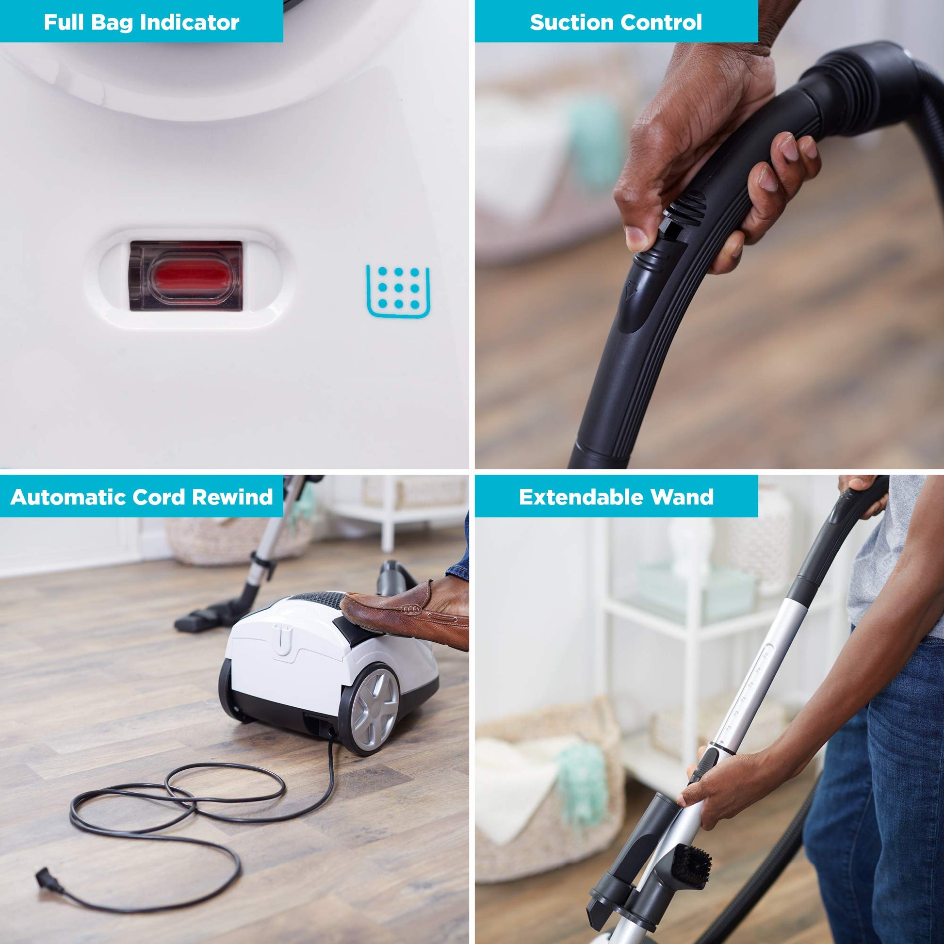 Aspiradora compacta Simplicity Jill para suelos de madera dura y alfombras, doble certificación de filtración hepa, en bolsa