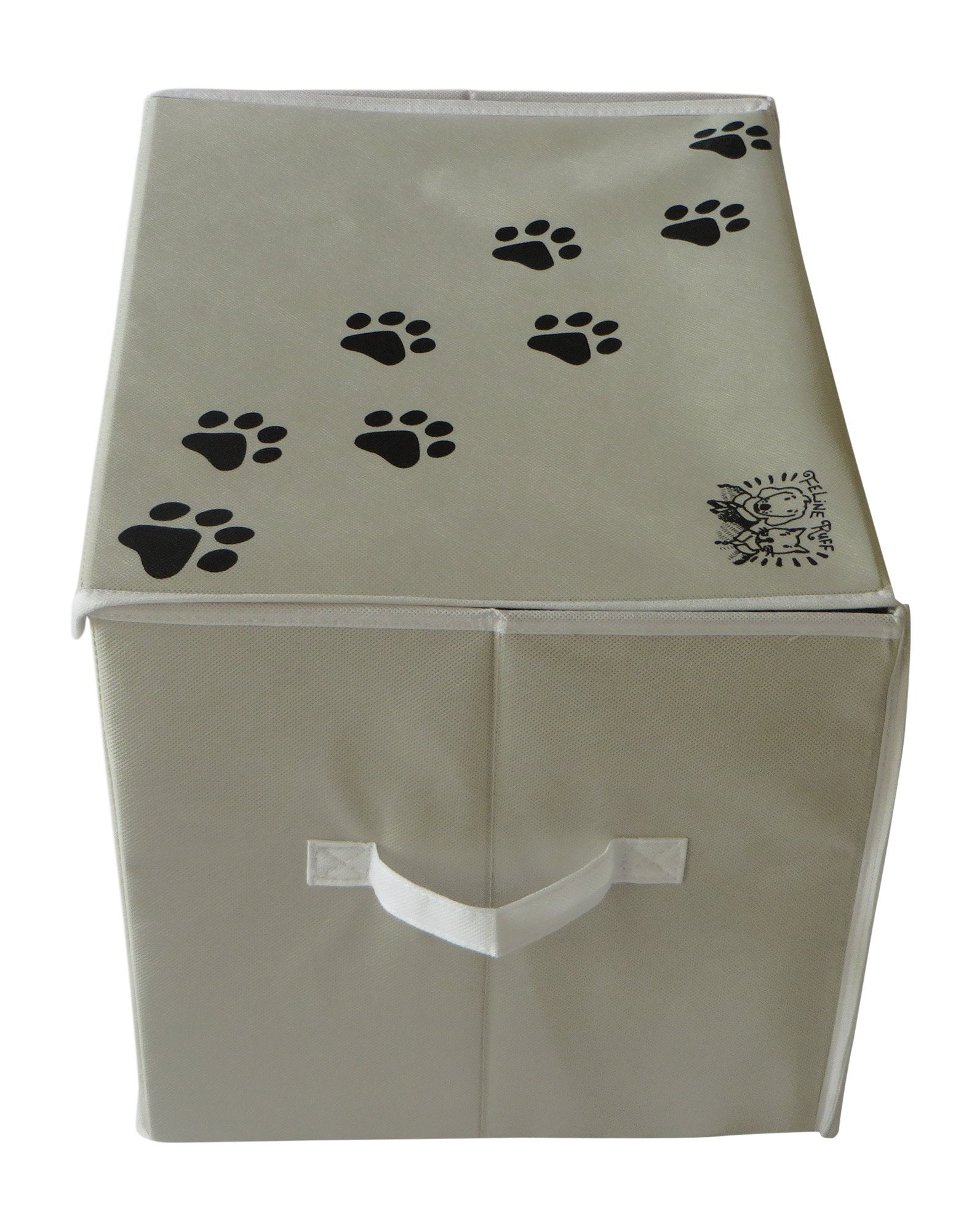 Feline Ruff Large Dog Toys Storage Box. 16" x 12" Inch Pet Toy Storage Basket with Lid. Perfect Collapsible Canvas Bin for Cat Toys and Accessories Too! (Tan)
