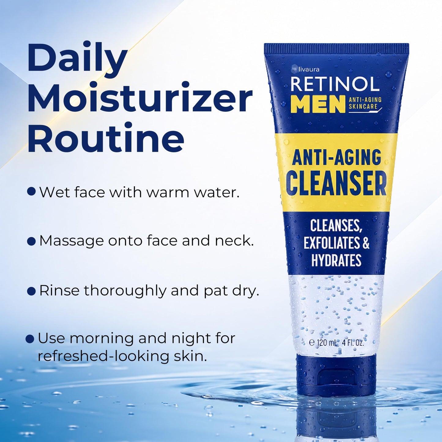 Retinol- Limpiador en gel para hombres Exfolia suavemente la piel para mejorar la textura y la luminosidad y elimina las impurezas.
