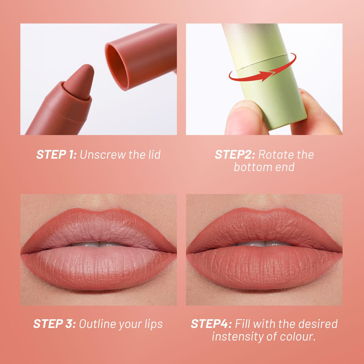 Allphv Set de Labiales y Delineadores, 4 Piezas, 02- para Labios Definidos