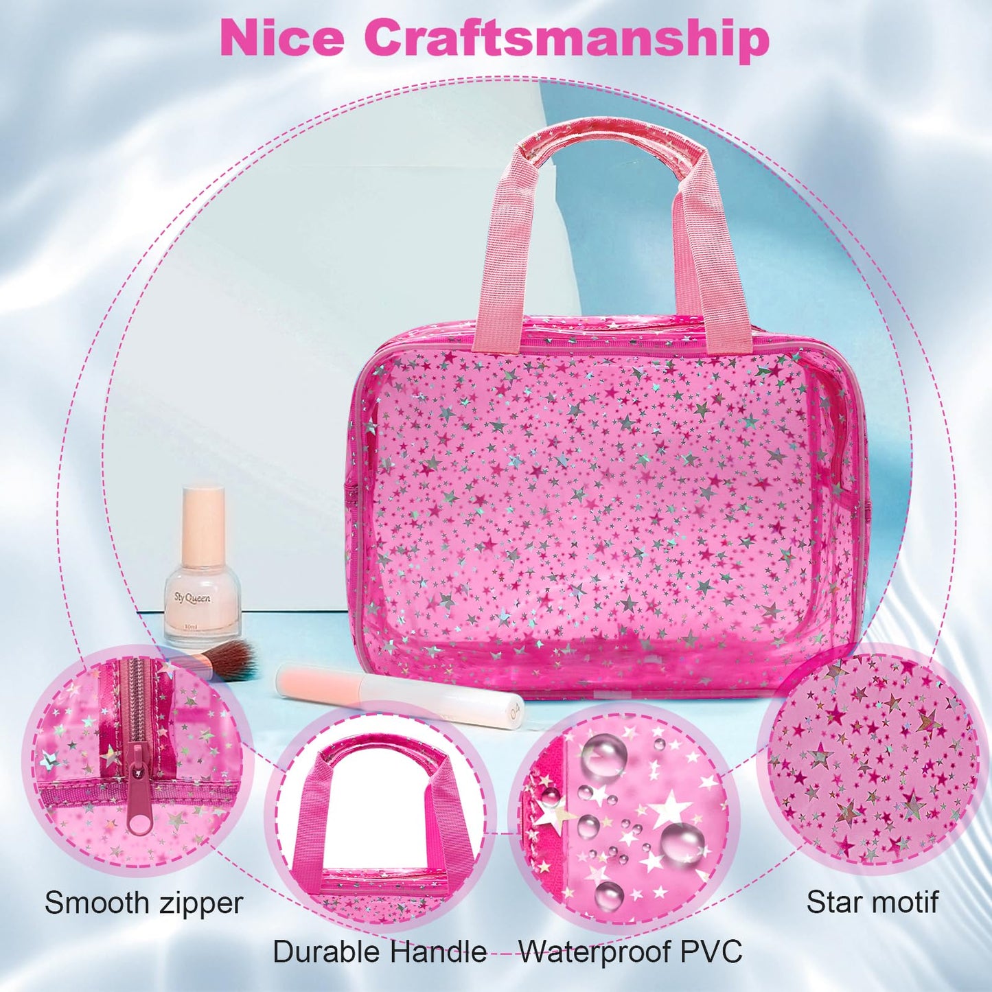 Bolsa de maquillaje transparente con inicial personalizada, bolsa de cosméticos rosa, bolsa de aseo de viaje, bonita bolsa de maquillaje transparente, bolsa organizadora para novia, maestro, regalos