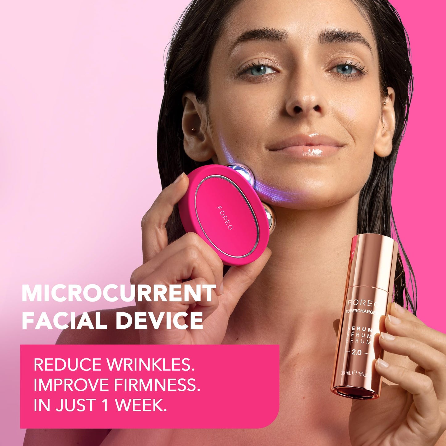 FOREO BEAR 2 - Masajeador facial electrico de microcorrientes - Radiofrecuencia facial para cuidado de la piel - Belleza reafirmante - Fuchsia