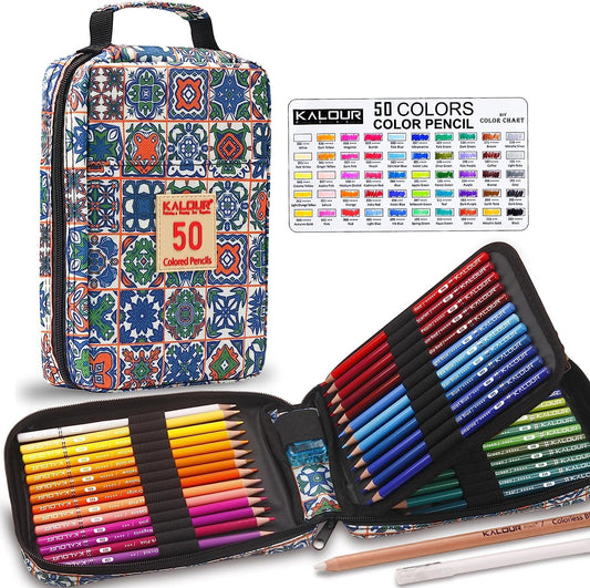 Lápices de Colores, Juego Profesional Lápices de colores de 50 Colores, Núcleos a Base de Cera Suave Numerados, Para Dibujar, Dibujar, Sombrear y Colorear