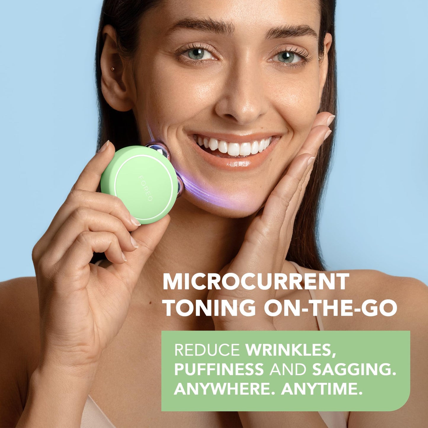 FOREO BEAR 2 go - Tonificador facial de microcorrientes para llevar de viaje - Masajeador facial antiarrugas - Lifting facial inmediato - Reafirma y define - Skincare compacto - Pistachio