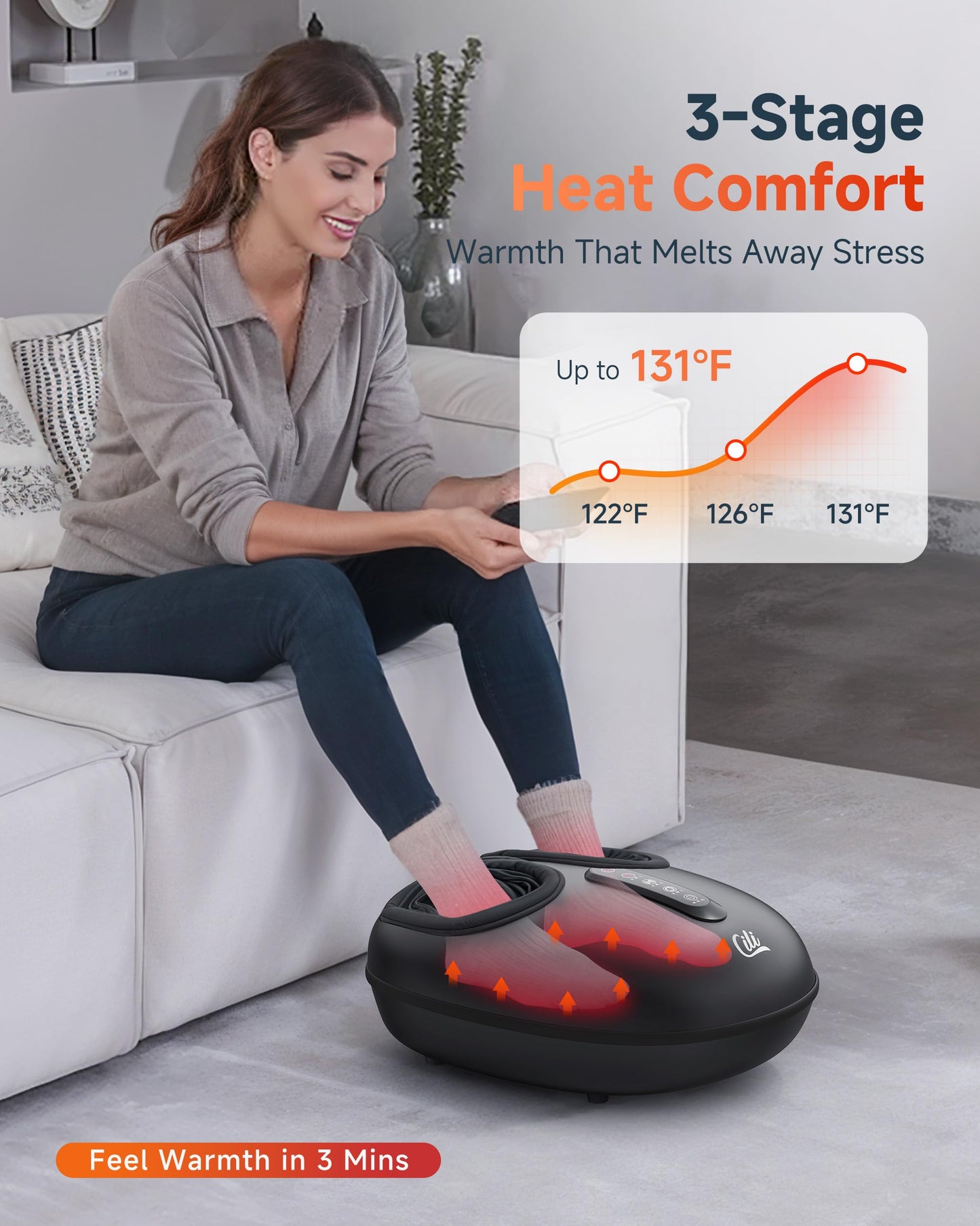 CILI Masajeador De Pies Shiatsu Con Calor Y Compresión, Amasado Y Rodamiento. Masajeador Eléctrico Para Fascitis Plantar Y Neuropatía. Calentador De Pies Para Mujeres Y Hombres. Talla Hasta 35 Cm.