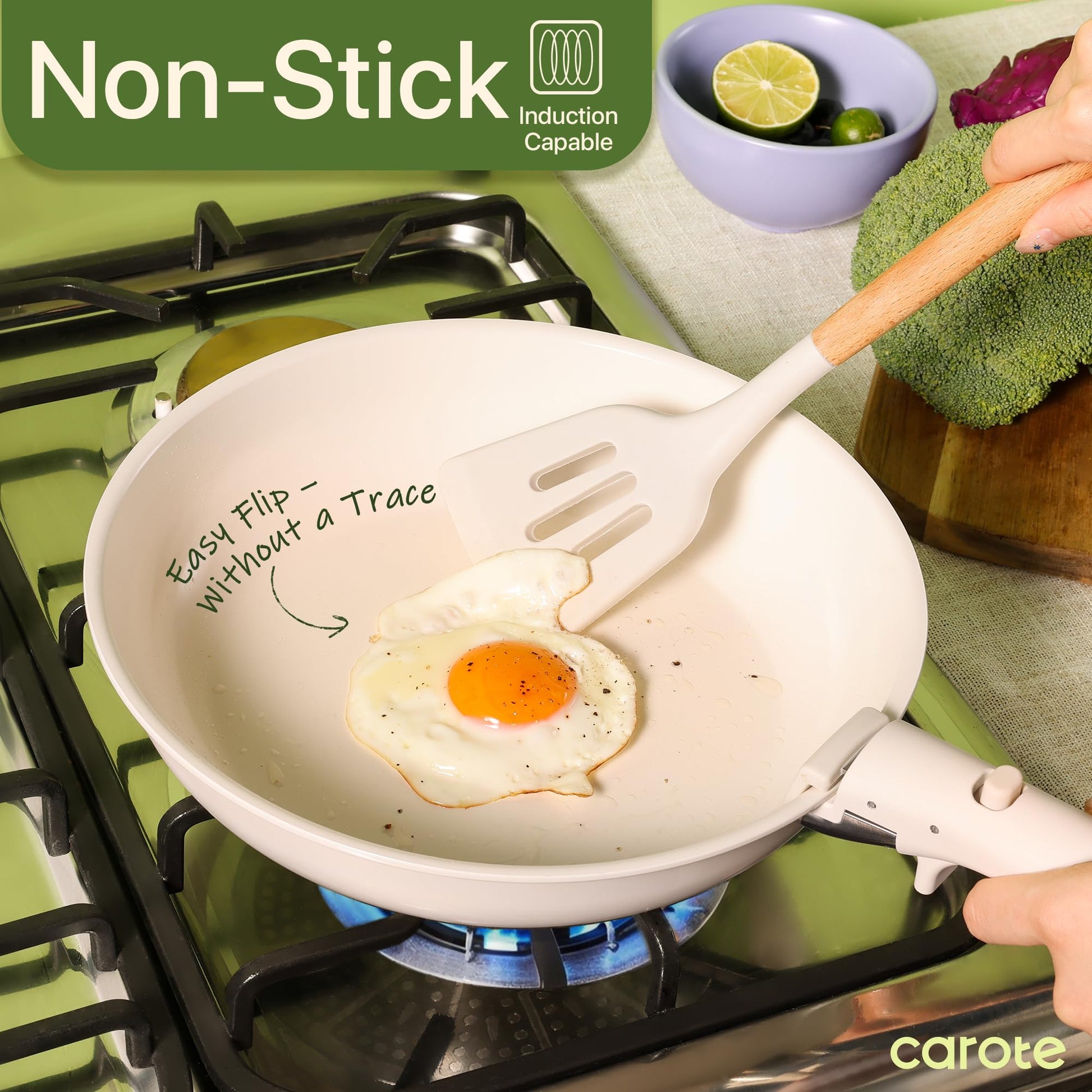 CAROTE - Juego de 15 ollas y sartenes - Batería de cocina de cerámica antiadherente con mango desmontable, utensilios de cocina de inducción para autocaravana, aptos para horno y lavavajillas