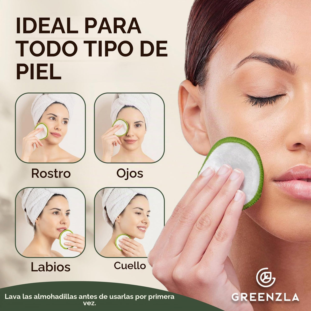 Almohadillas Removedoras Reutilizables Greenzla Naturales y Orgánicas para Todo Tipo de Pieles
