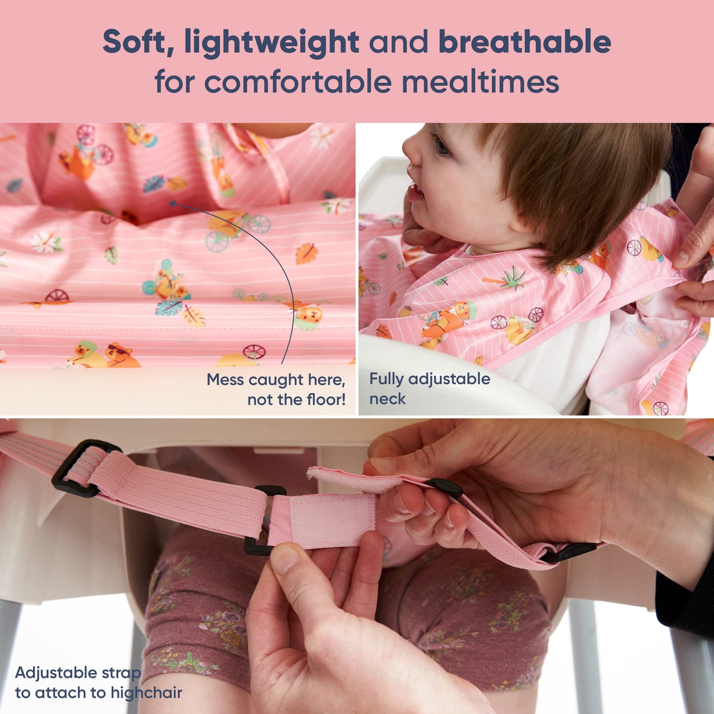 BIBaDO - Baberos de alimentación para bebé, baberos de destete, baberos fáciles de limpiar para comer, silla alta ajustable para atrapar todo, Teddy Bears Bike Ride, Short Sleeve