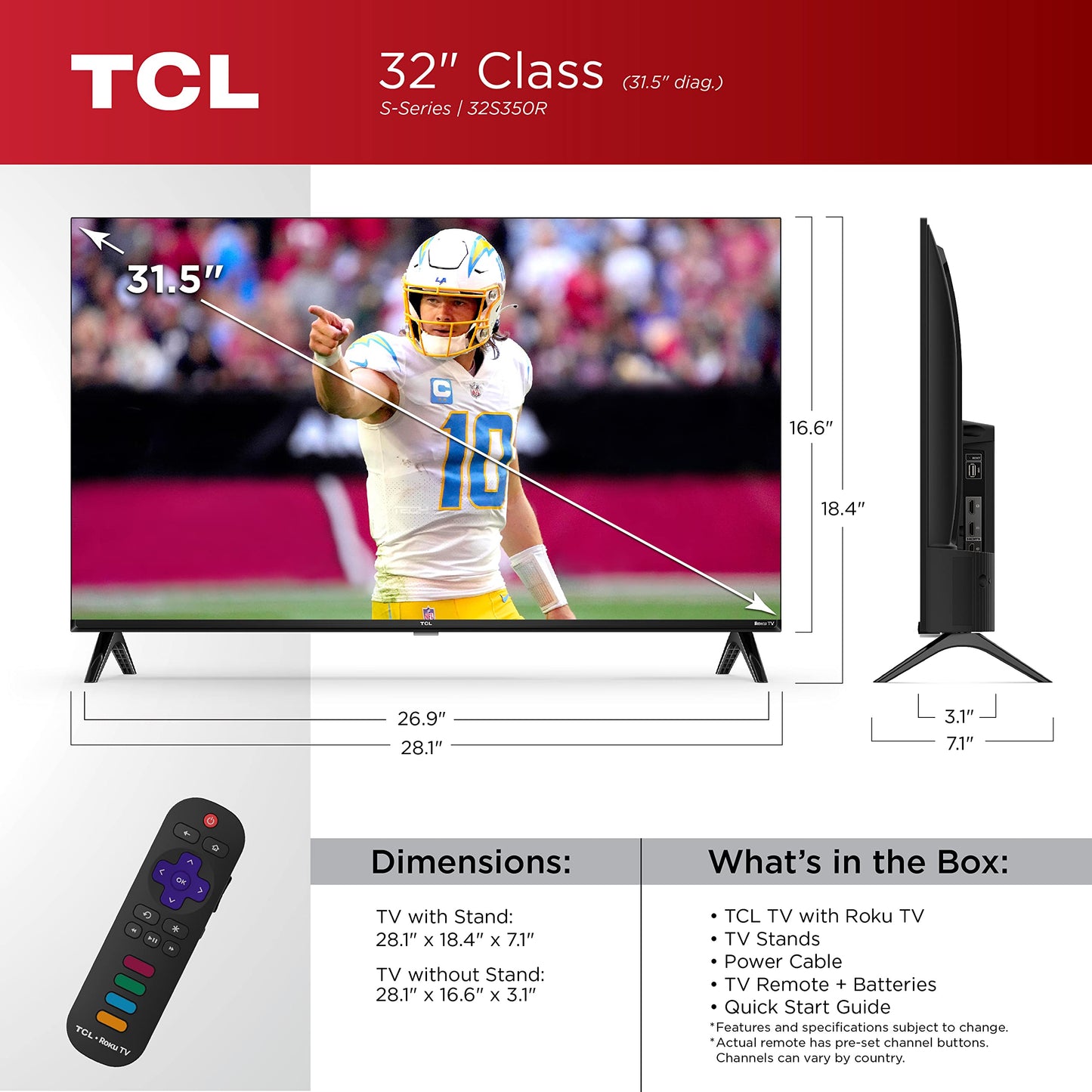 Televisor LED Smart 32 Pulgadas TCL Negro con Roku TV y Compatibilidad Alexa y Google Assistant