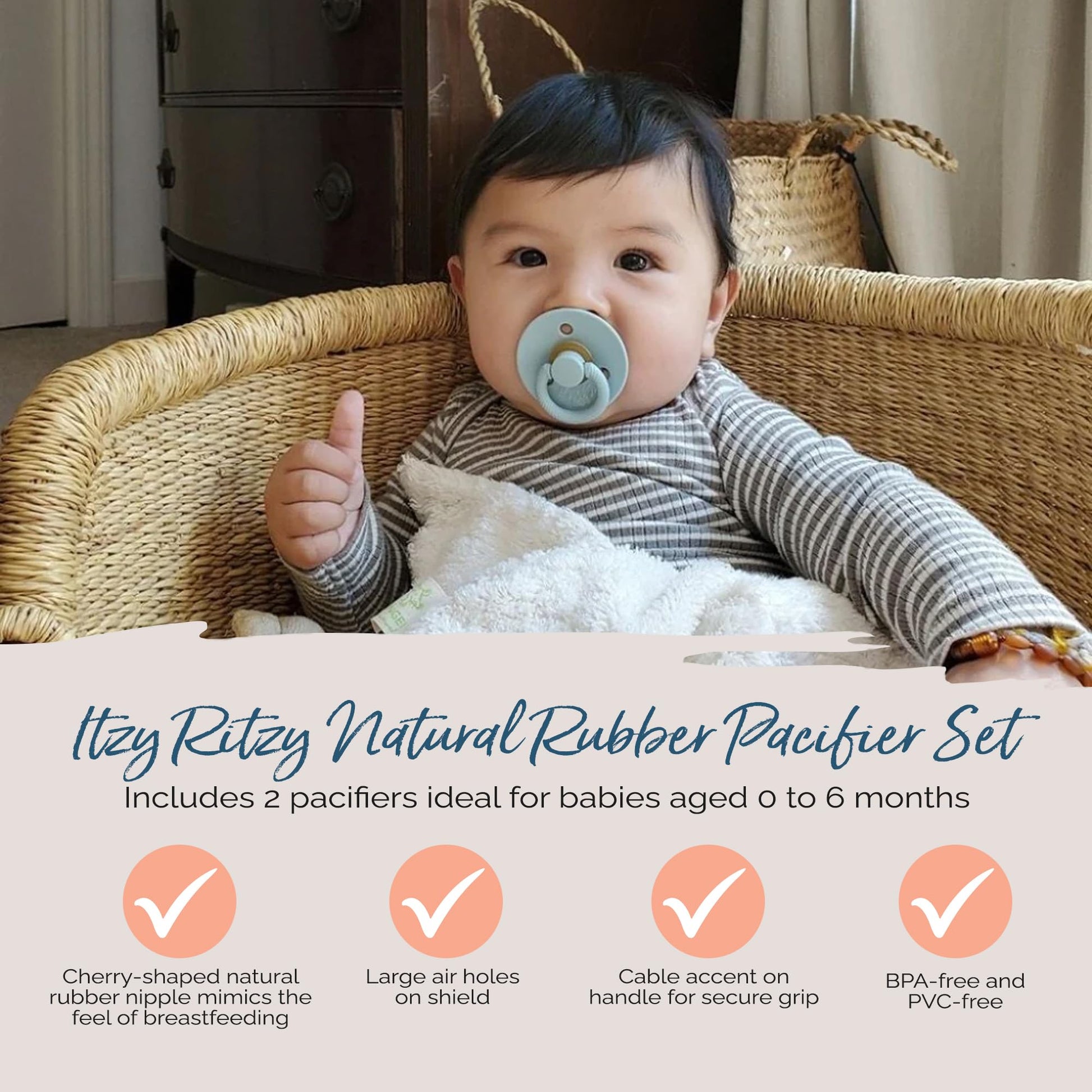 Itzy Ritzy 2 chupetes de goma natural; para edades de 0 a 6 meses, coco y tostadas