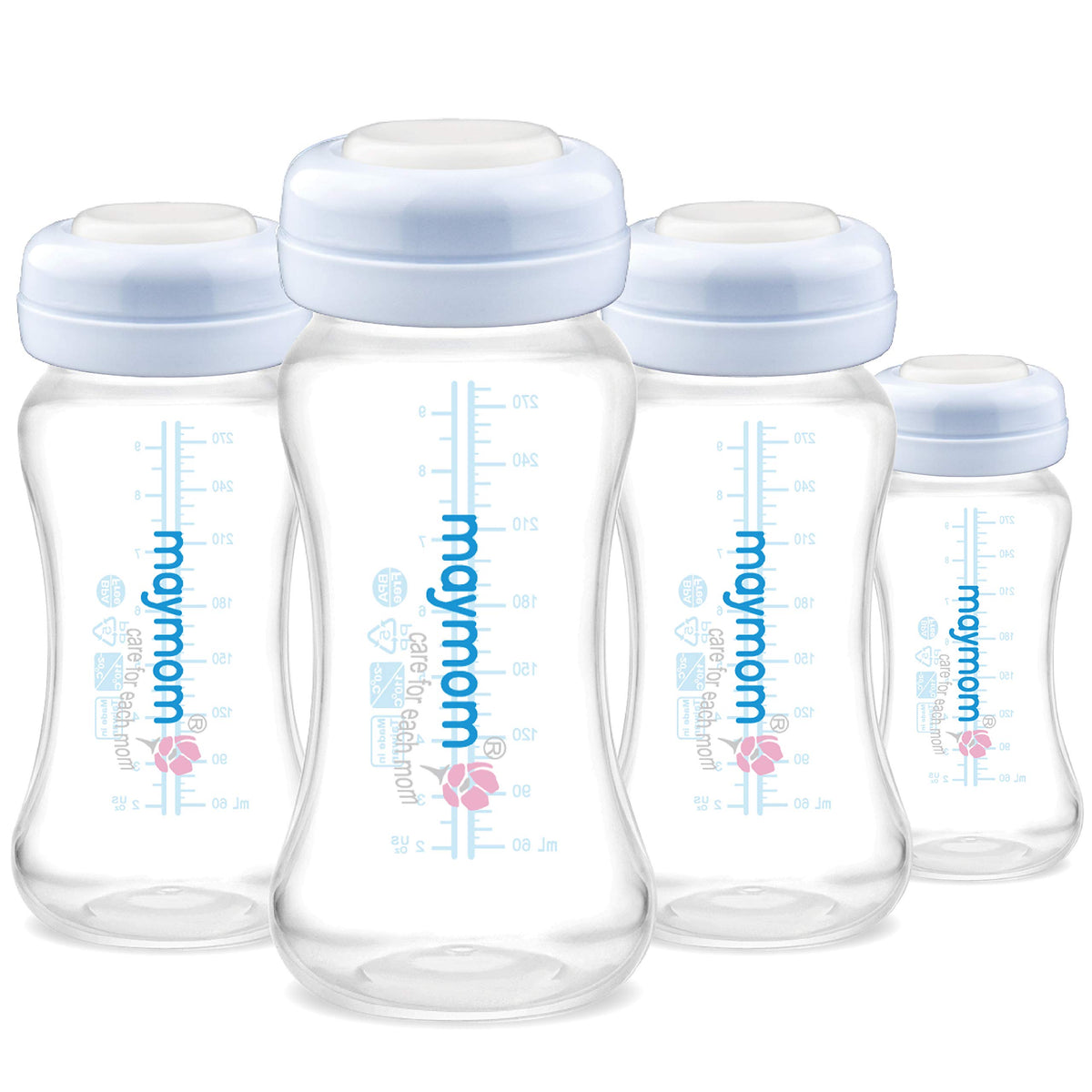 Maymom botella de boca ancha para recolección y almacenamiento de leche materna de 9 oz; disco SureSeal reescribible. Compatible con Spectra S2, Spectra S1, Spectra 9+ y extractores Avent