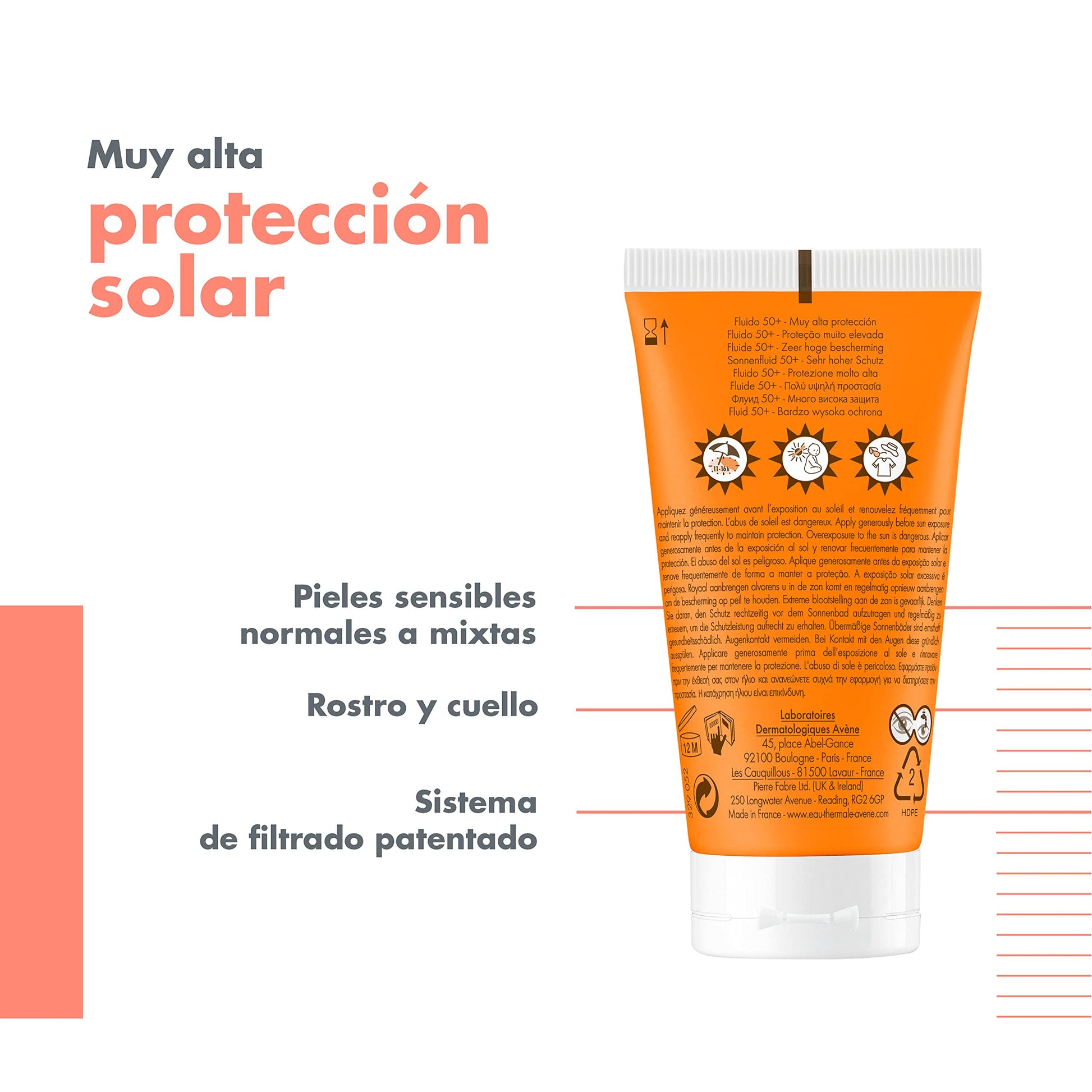 Avene Fluido con Protector Solar Fps50+, Sin Perfume, 50ml
