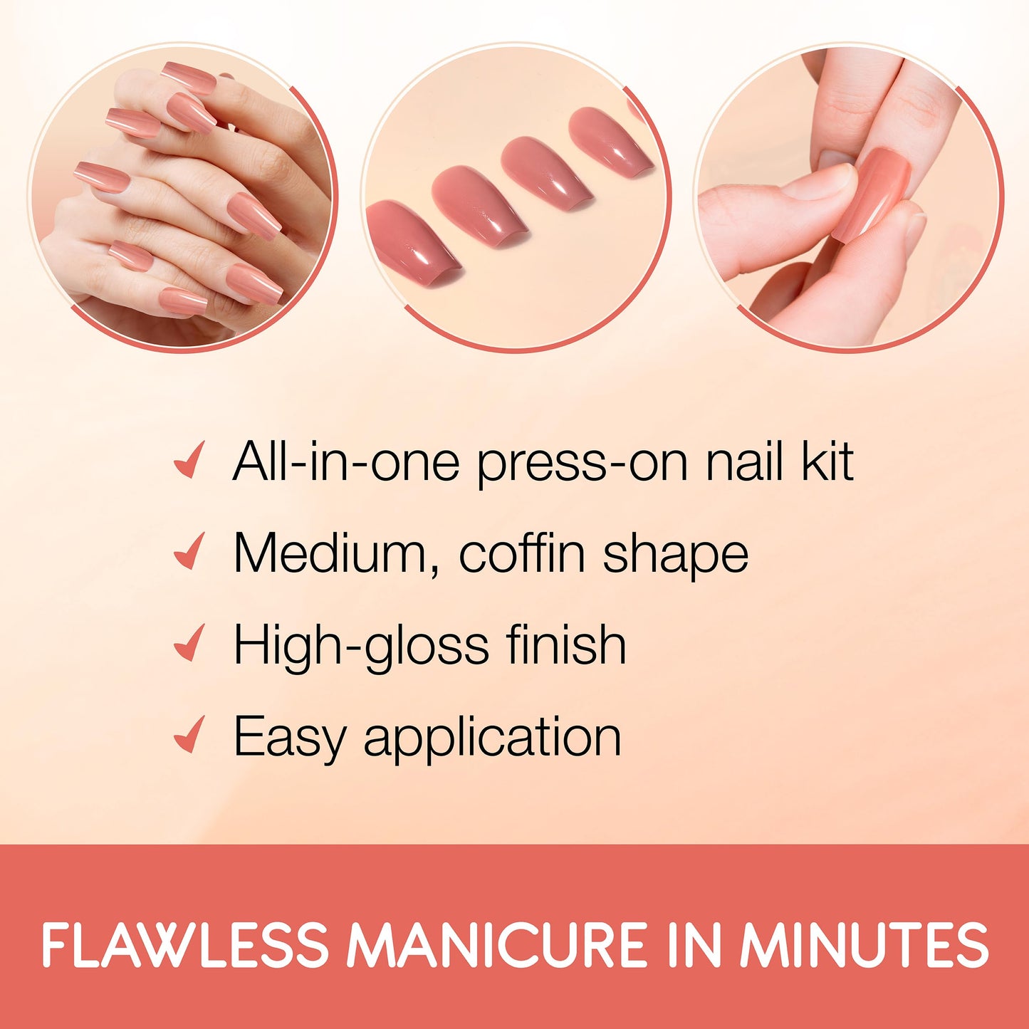 Ardell Uñas Postizas Nail Addict Naked Maven. Forma rectangular Mediano 1 Unidad (Paquete De 1)