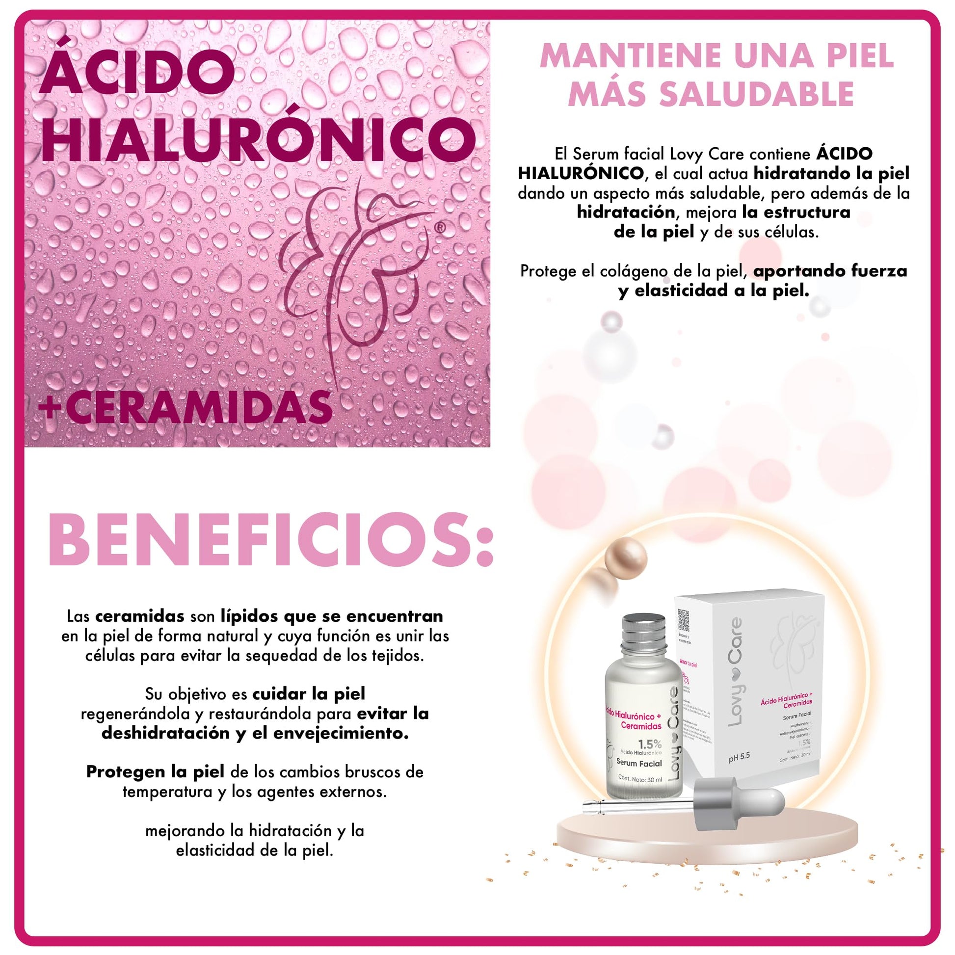 Lovy Care Ácido Hialurónico + Ceramidas Serum Facial pH 5.5 1.5 Ácido Hialurónico