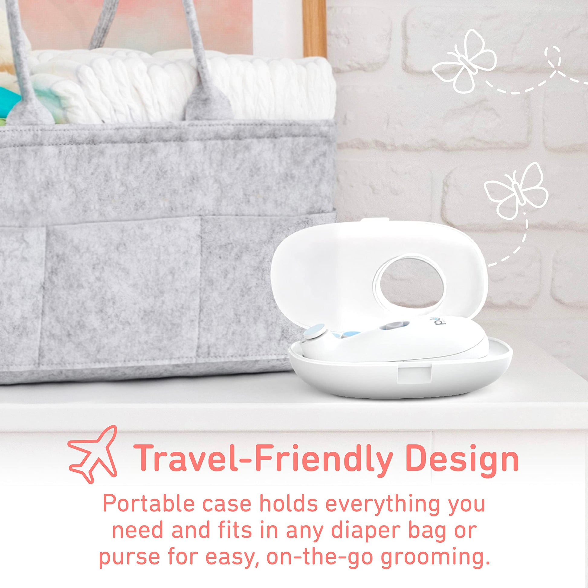 PureBaby® Cortadora de uñas eléctrica – 6 piezas Taladro de uñas inalámbrico, 4 accesorios, 2 velocidades, con archivador oculto y funda de transporte, ideal para recién nacidos y bebés