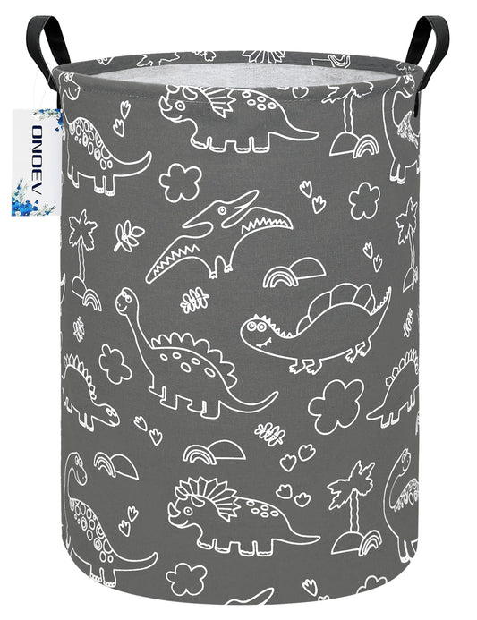 ONOEV - Cestas redondas impermeables de dinosaurios para ropa sucia, cesta de regalo, organizador de juguetes para niños, bolsa de decoración de habitación (dinosaurio de línea gris)