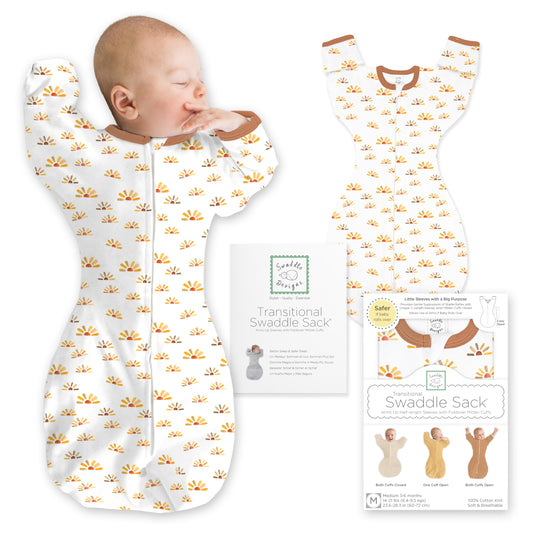 SwaddleDesigns - Saco de Envolver de transición con Brazos hasta Mangas de Media Longitud y puños de manopla, Grande, 6-9 Meses, 20-25 Libras, días soleados de Acuarela (Envoltura de Brazos Arriba,