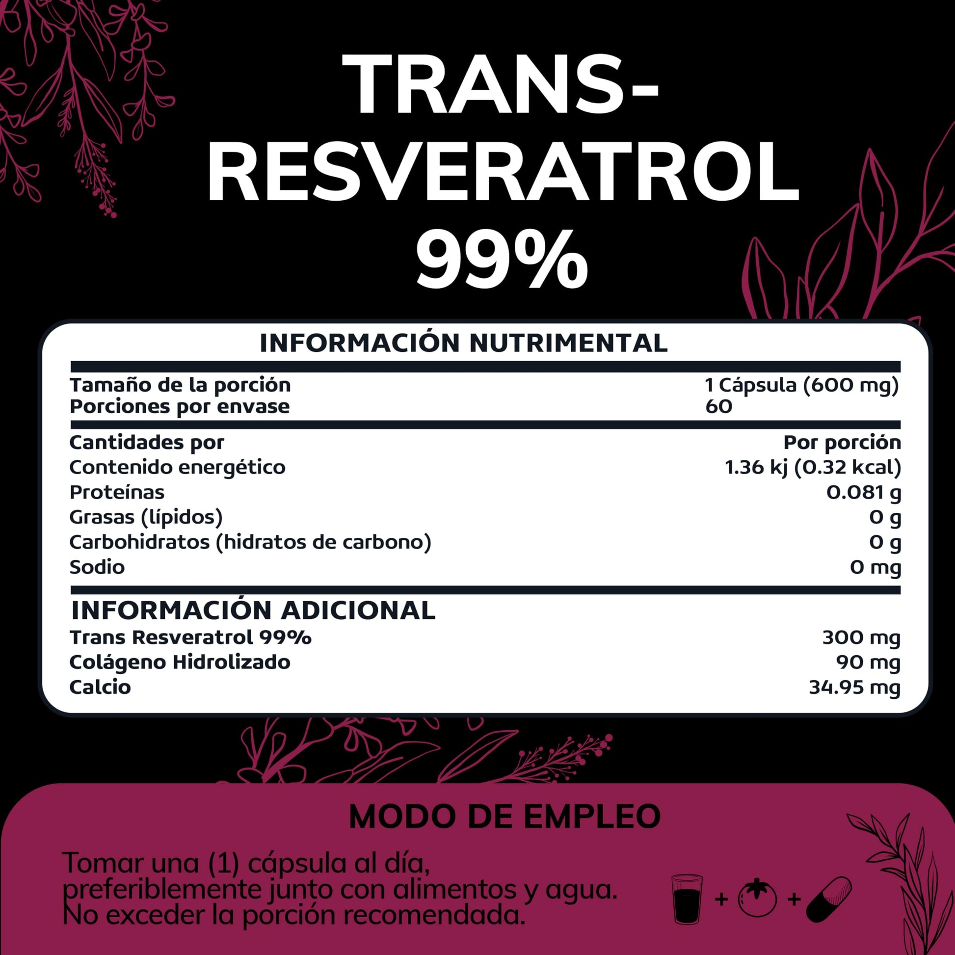 Cápsulas de Resveratrol Quotidien 99% Pureza Máxima con Colágeno Hidrolizado