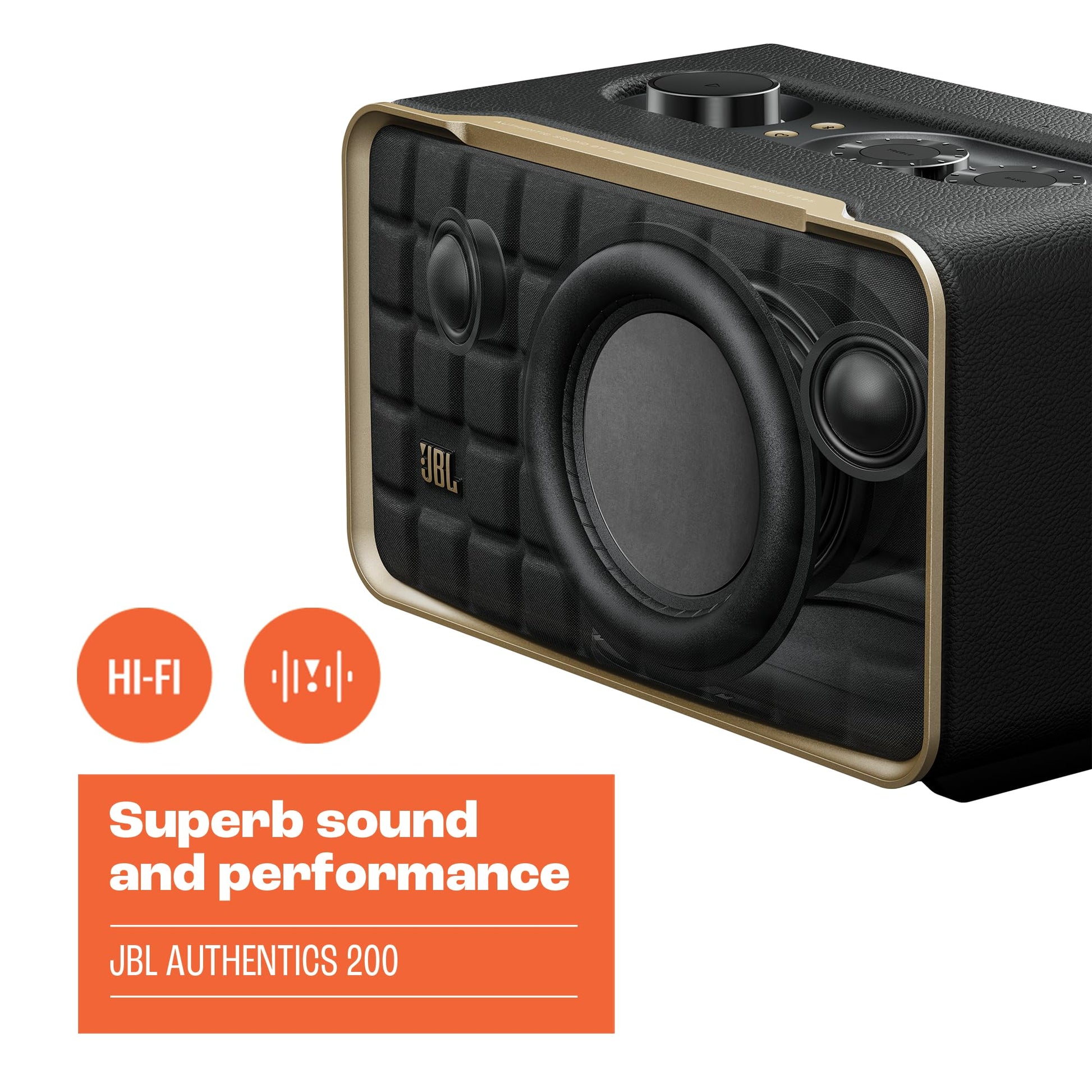 JBL Authentics 200 Bocina Inalámbrica Wi-Fi/Bluetooth, 90W de Potencia, Ajuste Automático, Asistentes de Voz - Negro