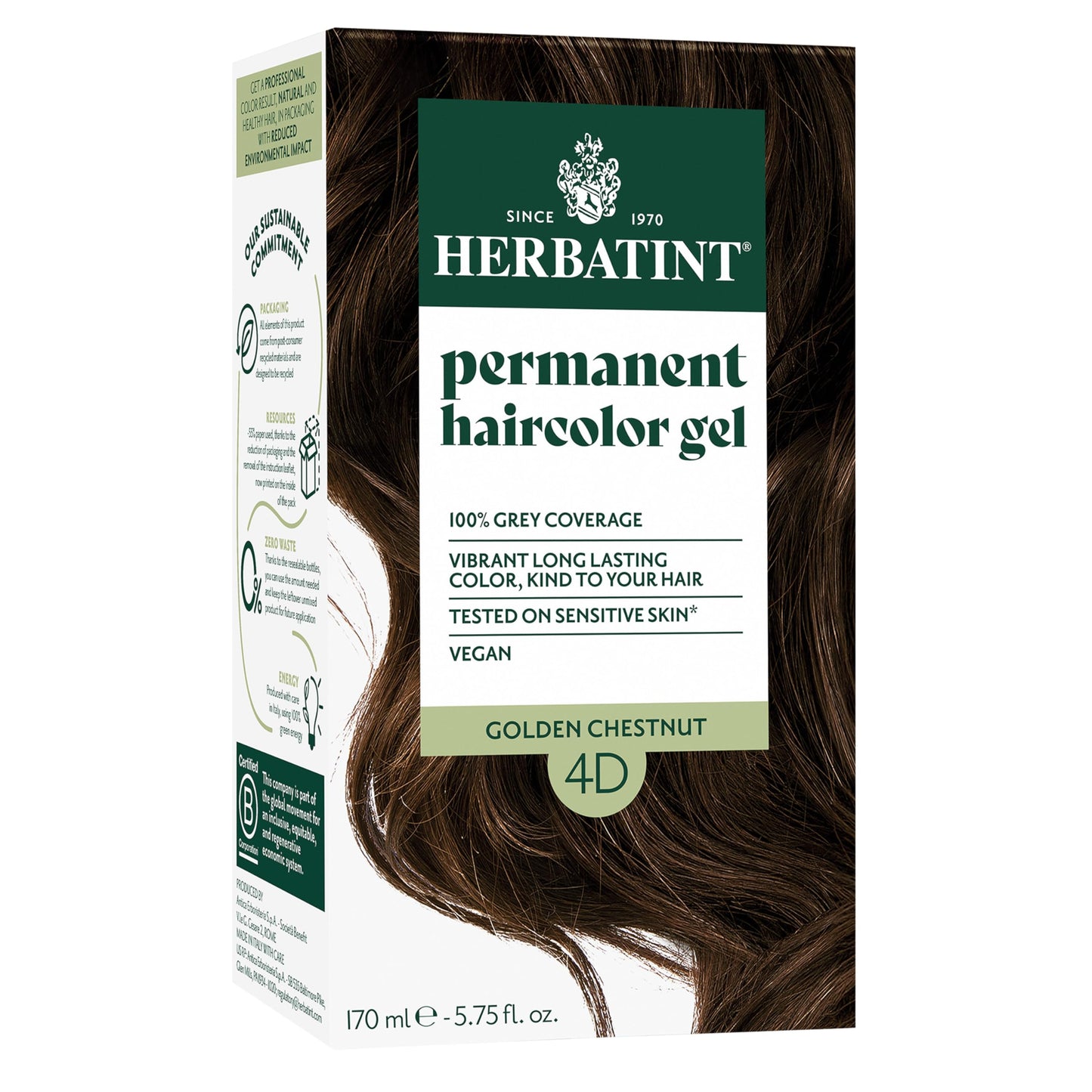 Herbatint Permanent Herbal Haircolour Gel 4D Golden Chestnut - 135 ml - No ammonia and no Parabens