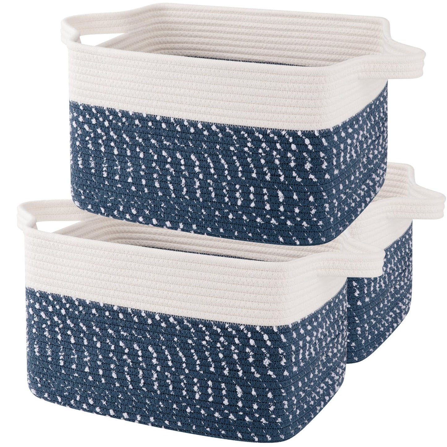 OIAHOMY Cesta de almacenamiento, cestas tejidas para almacenamiento, cesta de cuerda de algodón para juguetes, cestas de toalla para baño, paquete de 3, blanco y azul