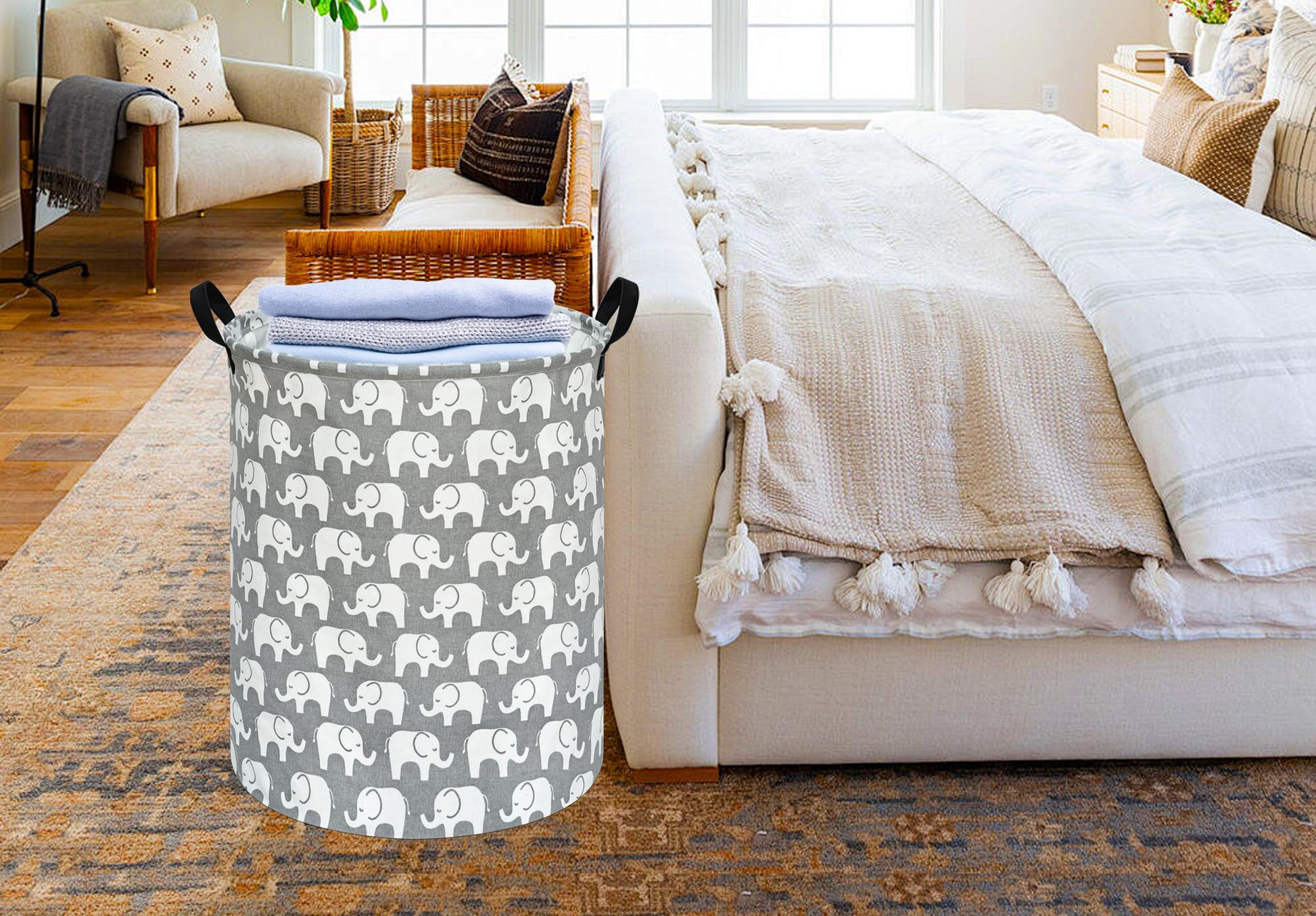 KUNRO - Cesta de almacenamiento redonda de gran tamaño, con revestimiento impermeable, organizadora, para guardería, ropa y juguetes