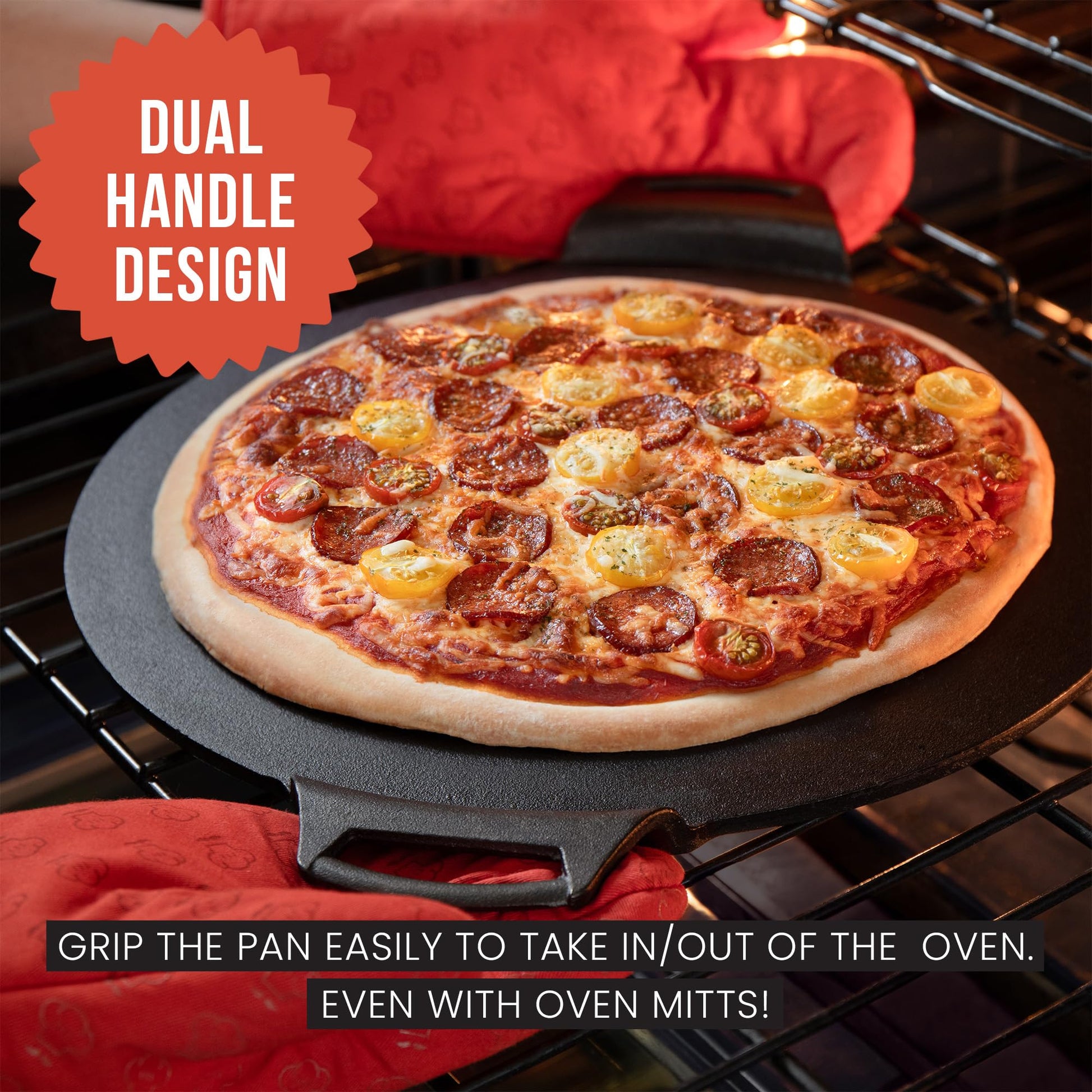 Chef Pomodoro Sartén para pizza de hierro fundido, con asas precondimentadas, bandeja para hornear, parrilla redonda para dosas, tawa roti, comal para tortillas, horno de pan (de 38 centímetros)