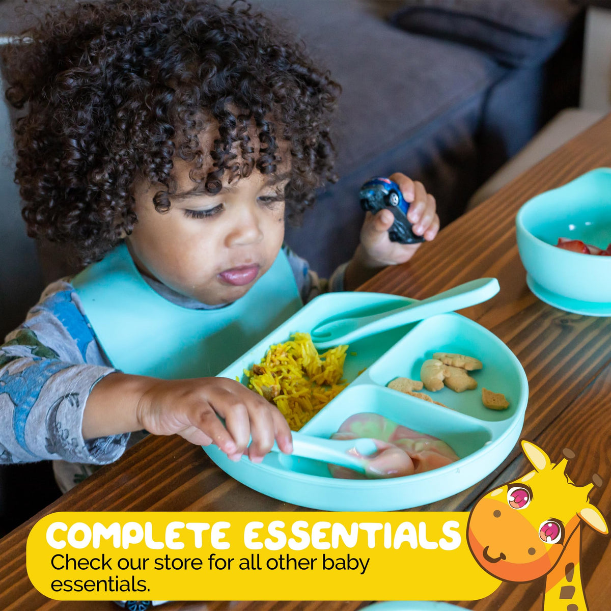Muqee Peeko Platos de Silicona Baby Essentials para niños pequeños con 3 Compartimentos en Color Verde Menta. Platos para niños pequeños de 1 a 3 años - Silicona de Grado alimenticio.