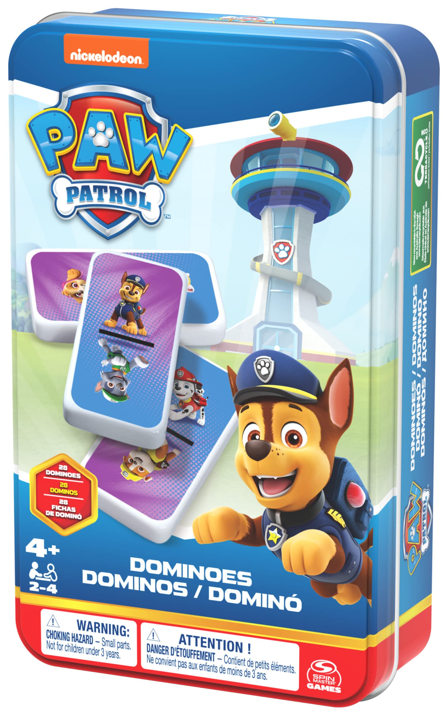 Cardinal, Juego de dominó de la Patrulla Canina de Spin Master Games, Juegos para niños de 2 a 4 Jugadores en miniestuche portátil, Juguetes de la Patrulla Canina para niños a Partir de 4 años