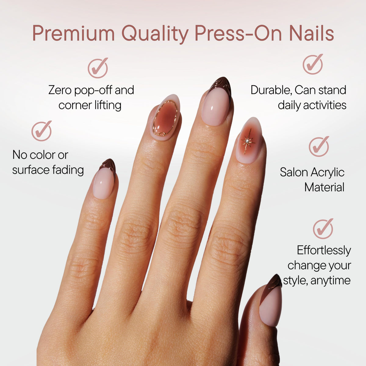 Celebritips Uñas Postizas Decorativas | Amber Muse, Uñas Cortas Almendradas, Reutilizables, Uñas De Otoño Con Calidad De Salón | 16 Tamaños - Kit De 32 Uñas Con Pegamento De Fijación Extra Fuerte Y Pe
