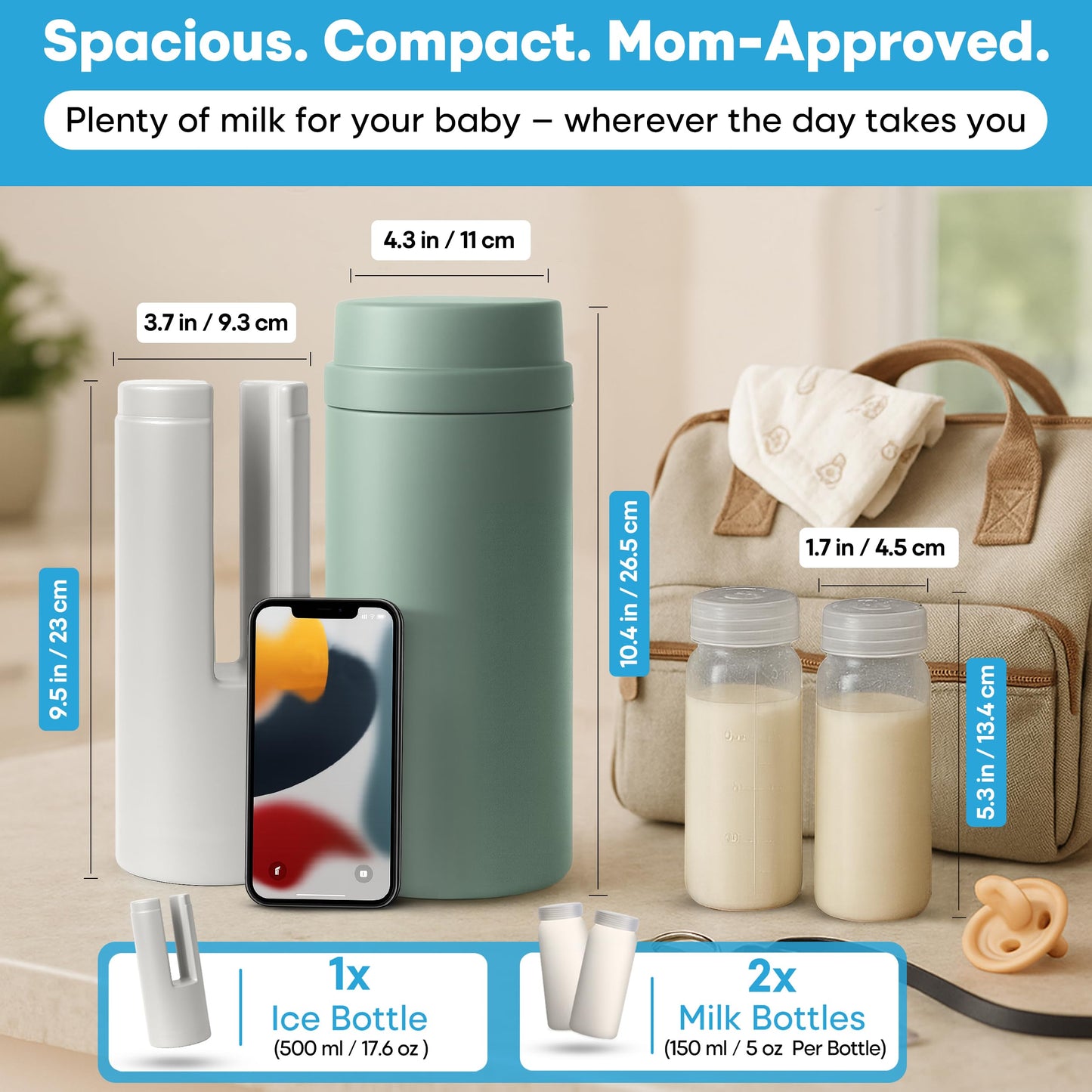 Tilcare - Enfriador manual de leche sin BPA, a prueba de fugas y reutilizable para leche materna y fórmula - Mantiene la leche fría durante X horas