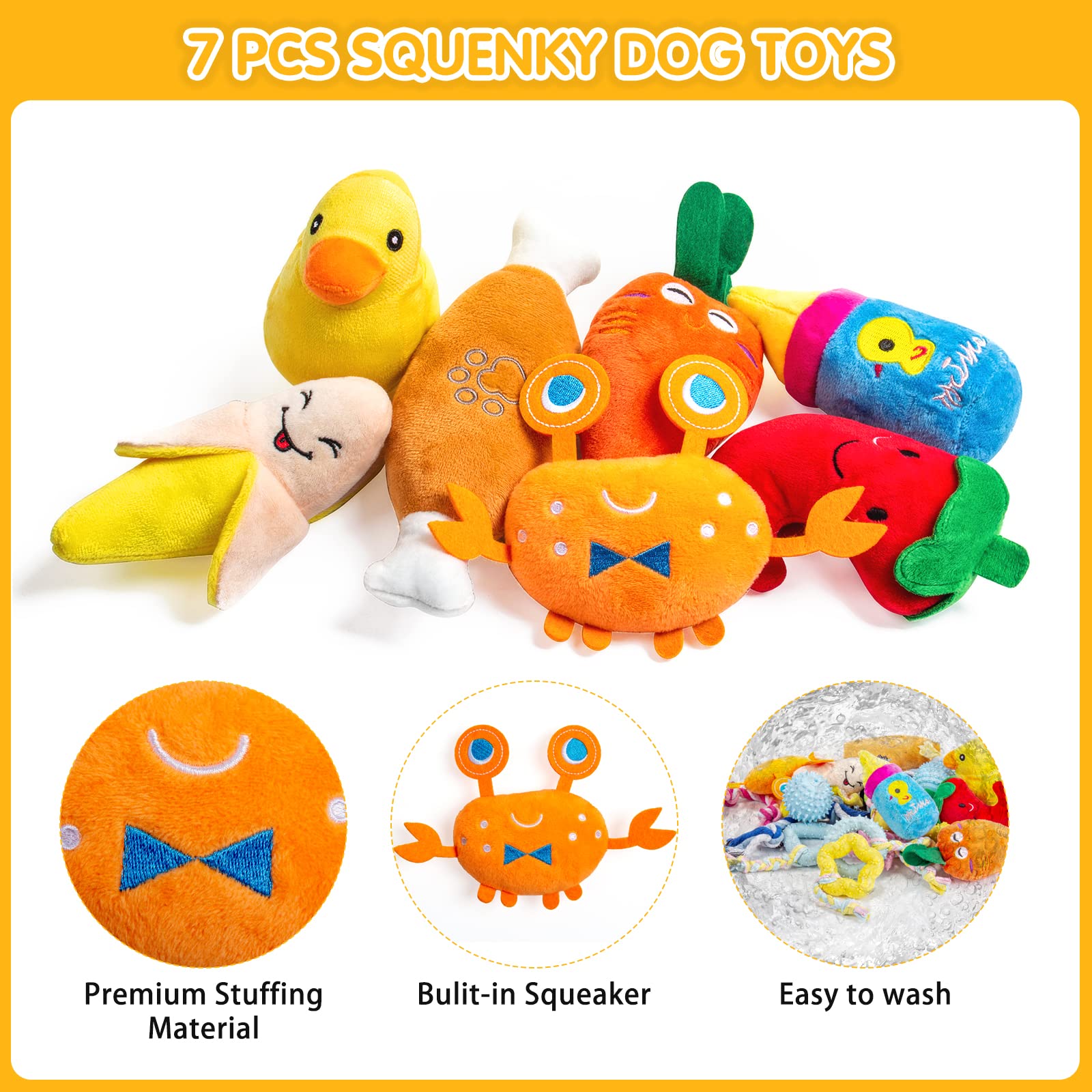 Juguetes chirriantes para perros pequeños y medianos, 18 unidades, cuerda de peluche con juguetes de goma a granel, juguete de peluche seguro para masticar y dentición. (18 piezas de juguete para perros)