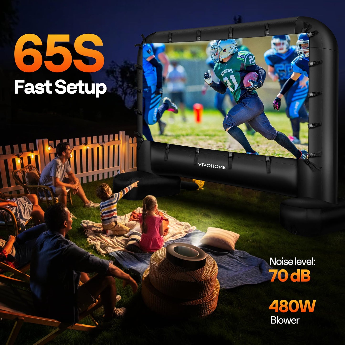 VIVOHOME visualización de proyector inflable de 20 pies para exteriores, visualización de película soplada para uso al aire última intervensión, visualización de TV grande con bolsa de transporte para