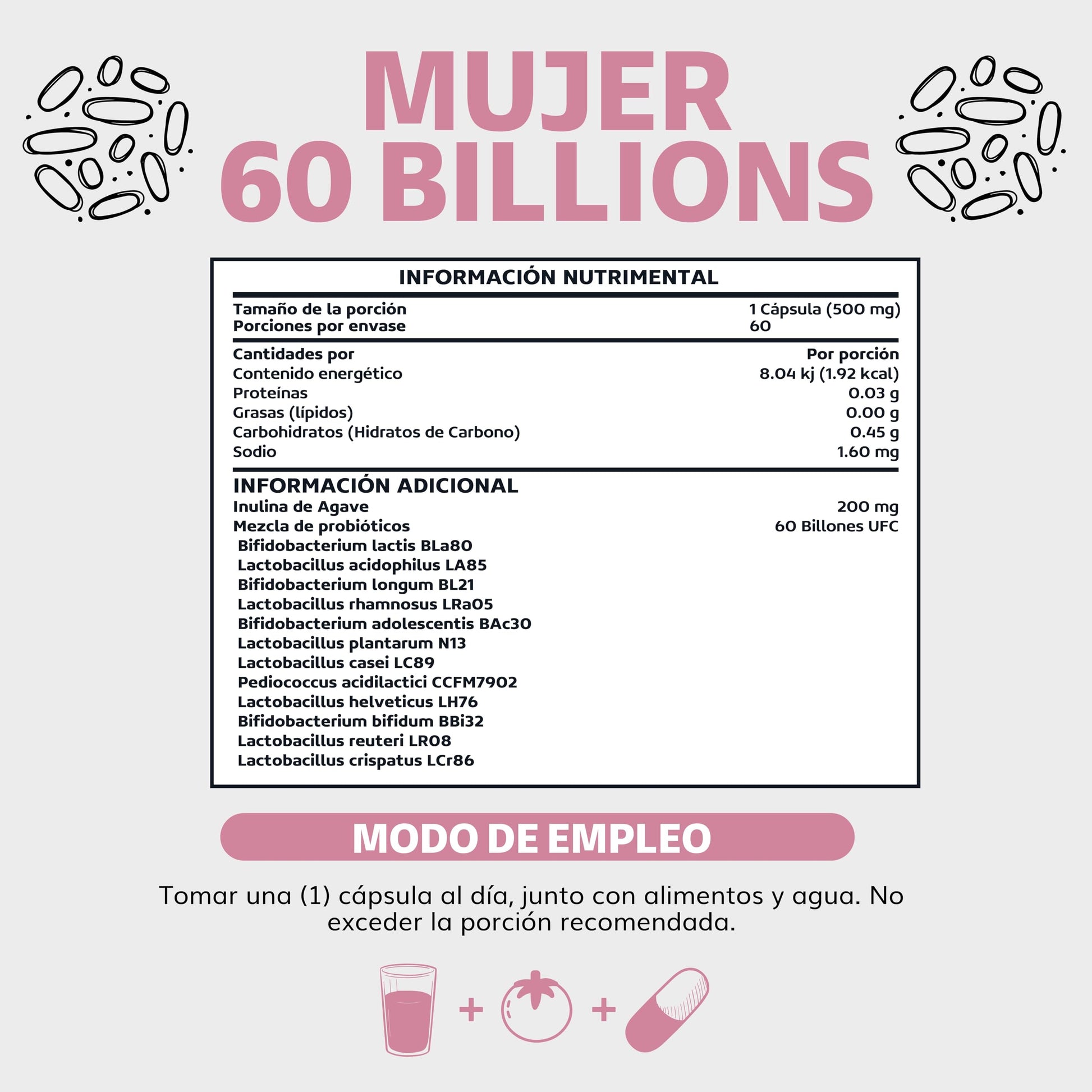 Suplemento Alimenticio Beyond Vitamins Probióticos + Prebióticos Inulina de Agave para Mujer