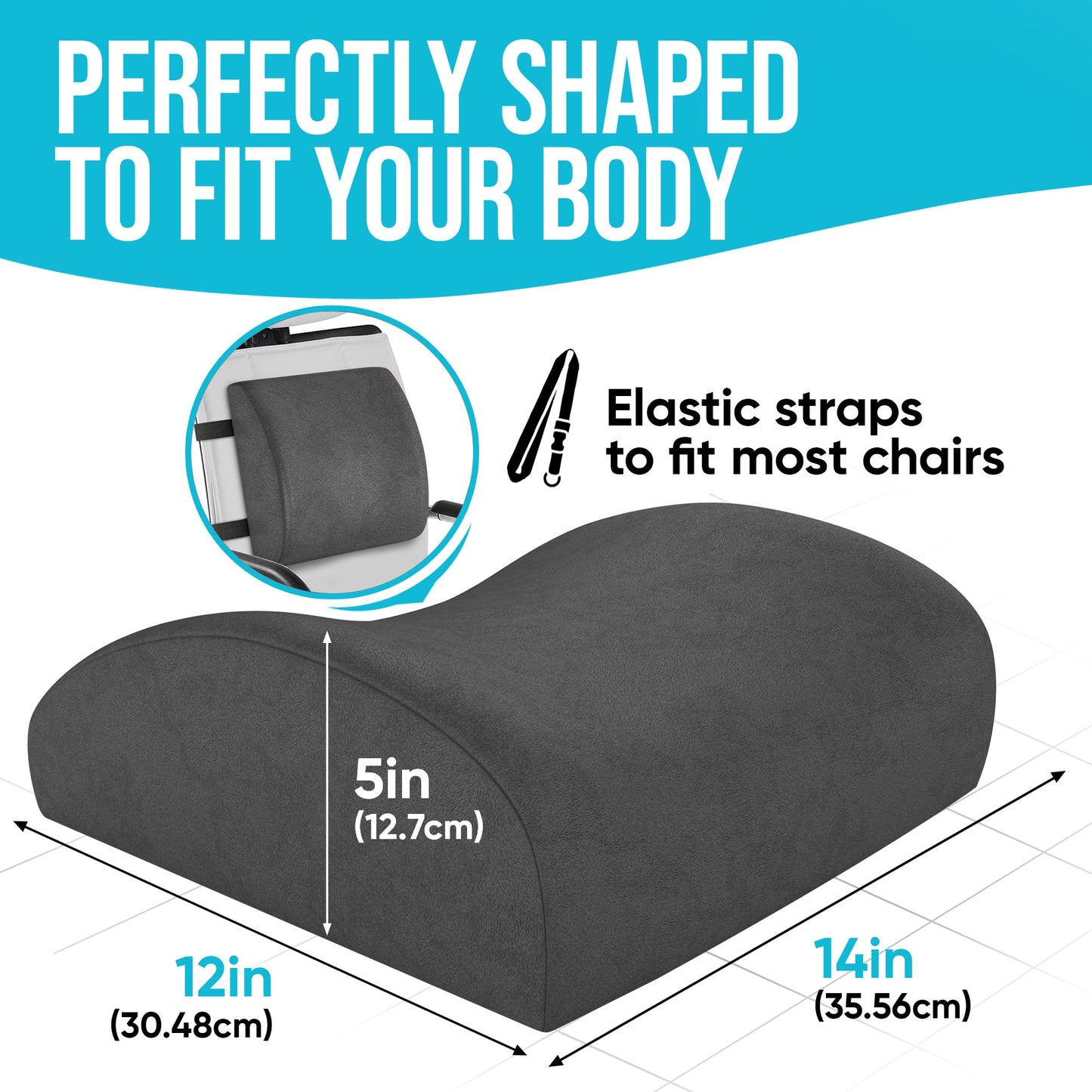 FORTEM Cojín Lumbar de Silla de Oficina, Almohada de Apoyo Lumbar, Cojín Lumbar para Silla de Escritorio, Almohada Viscoelástica para la Espalda, Funda Lavable (Gris Oscuro)