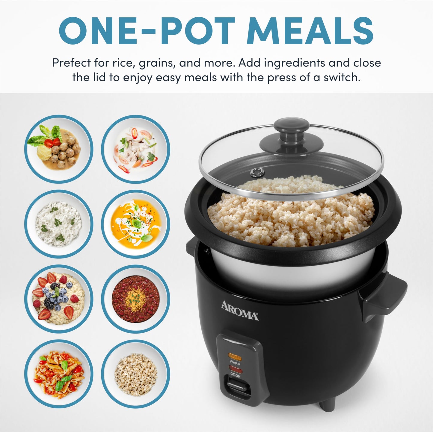 Aroma Housewares 1.5Qt. Arroz y grano (ARC-363NGB), negro, 6 tazas cocidas / 3 tazas sin cocer
