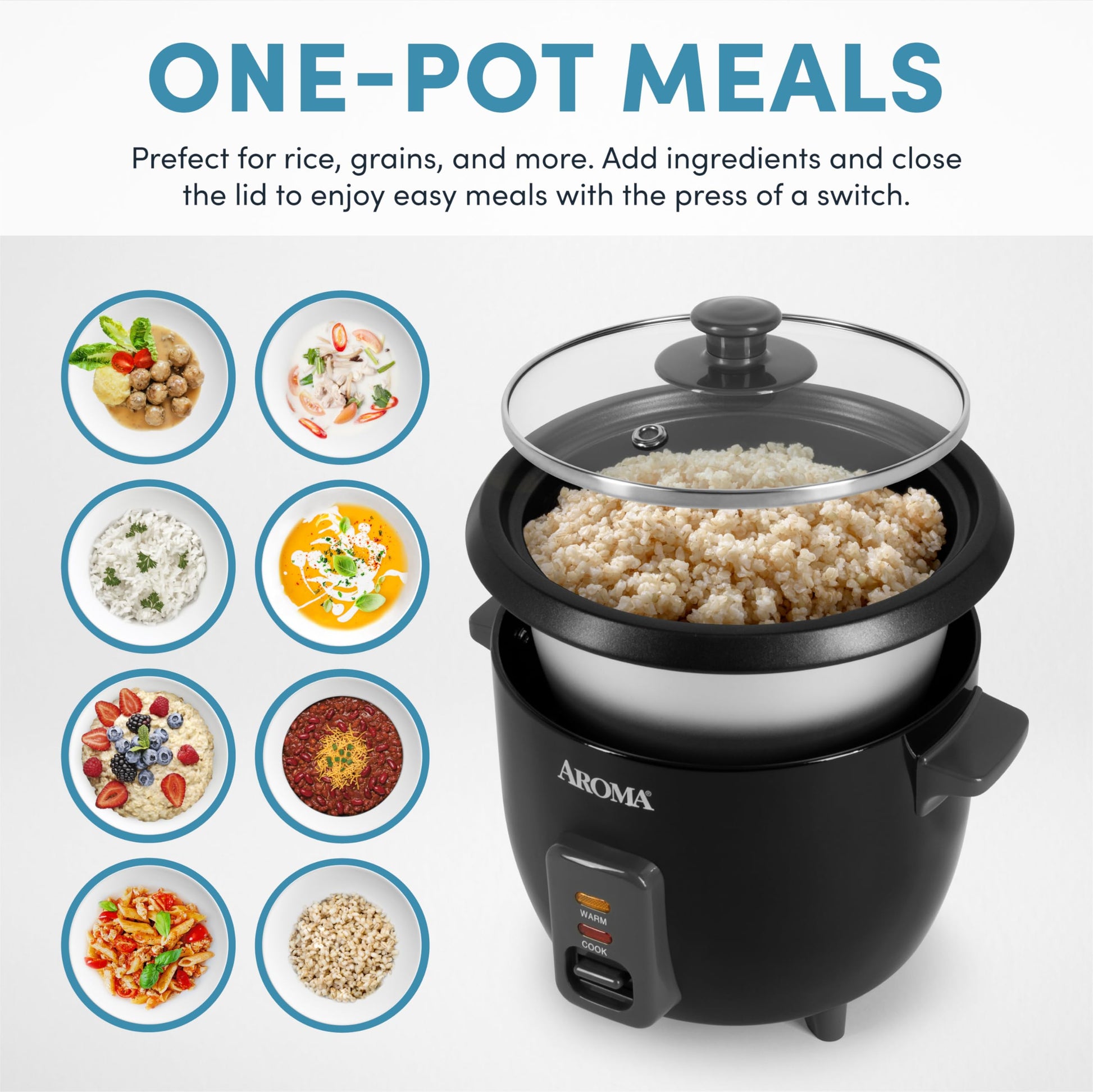 Aroma Housewares 1.5Qt. Arroz y grano (ARC-363NGB), negro, 6 tazas cocidas / 3 tazas sin cocer