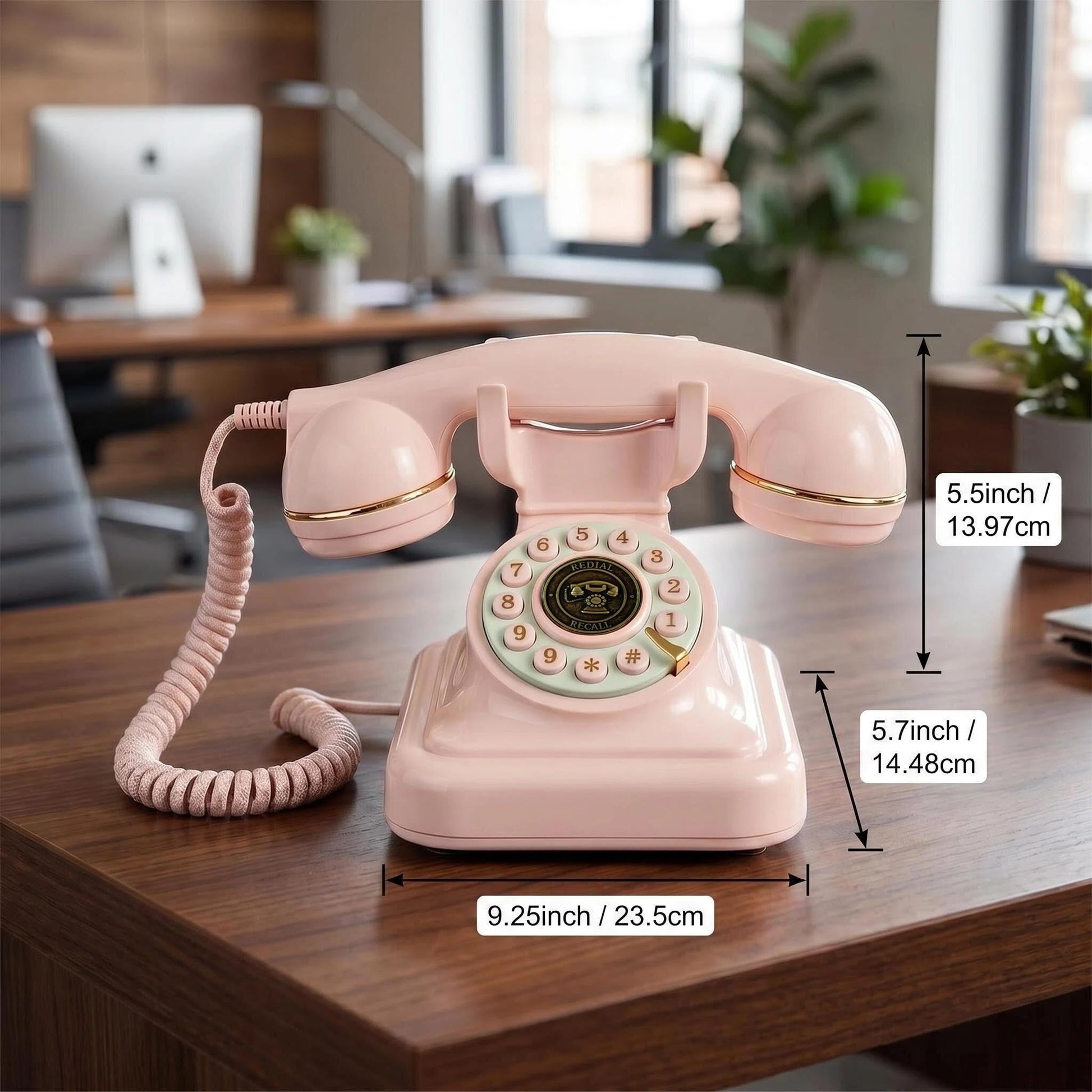 Teléfonos de teléfono fijo retro rosado, teléfono clásico con cable con timbre fuerte y remarcado, teléfono de computadora clásico para el hogar, oficina, hotel, escuela, teléfono antiguo decorativo