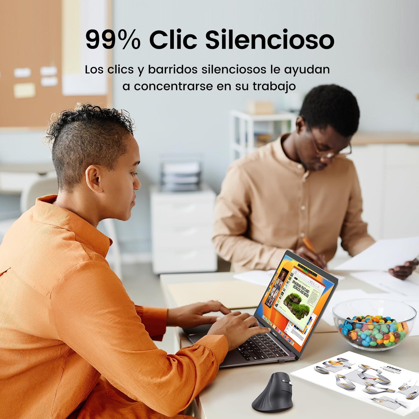 Mouse Ergonómico Inalámbrico UGREEN Negro con 5 Botones y Bluetooth Ideal para Windows, Linux, Mac, Android y Chrome
