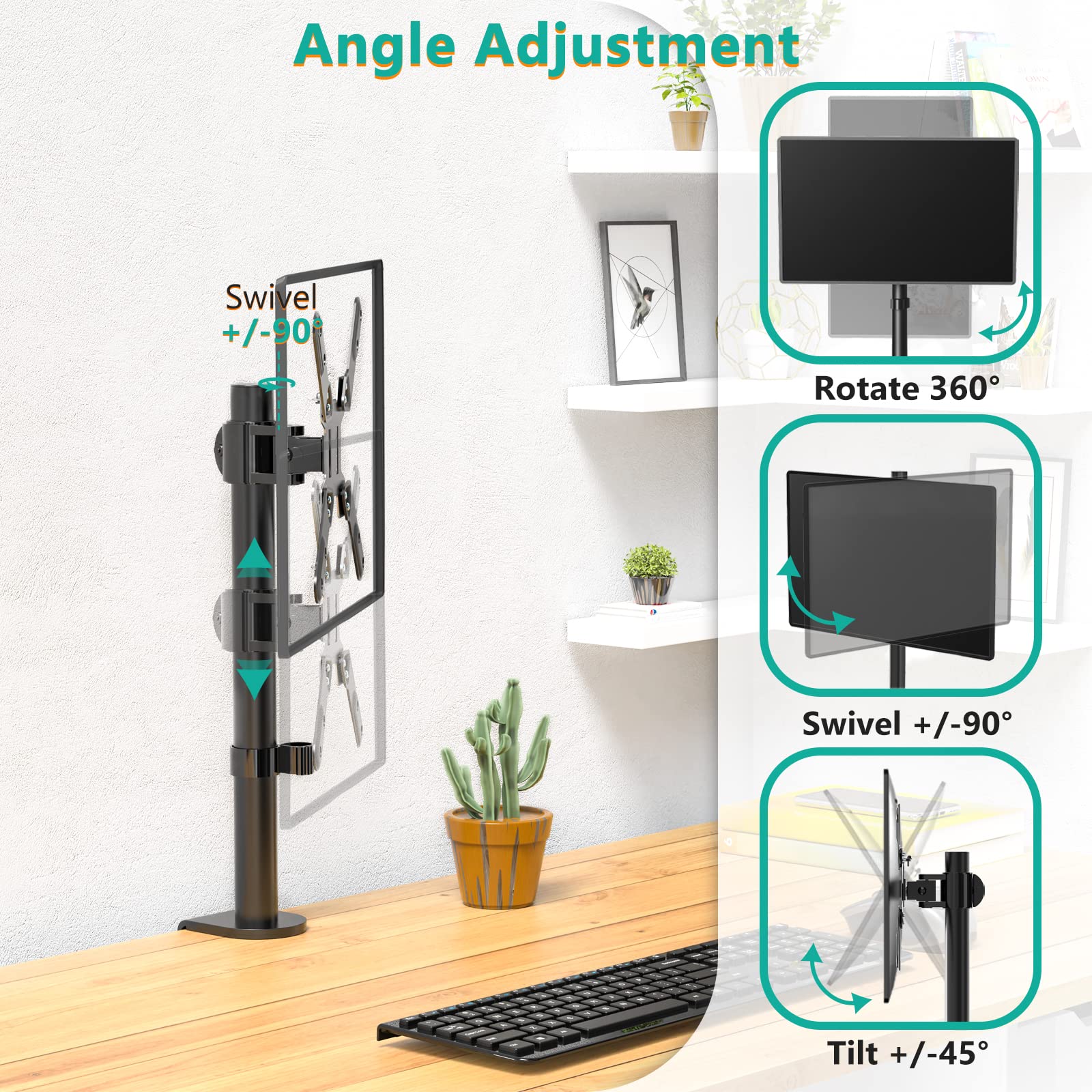 Soporte para Monitor WALI Negro Ajustable hasta 42 Pulgadas