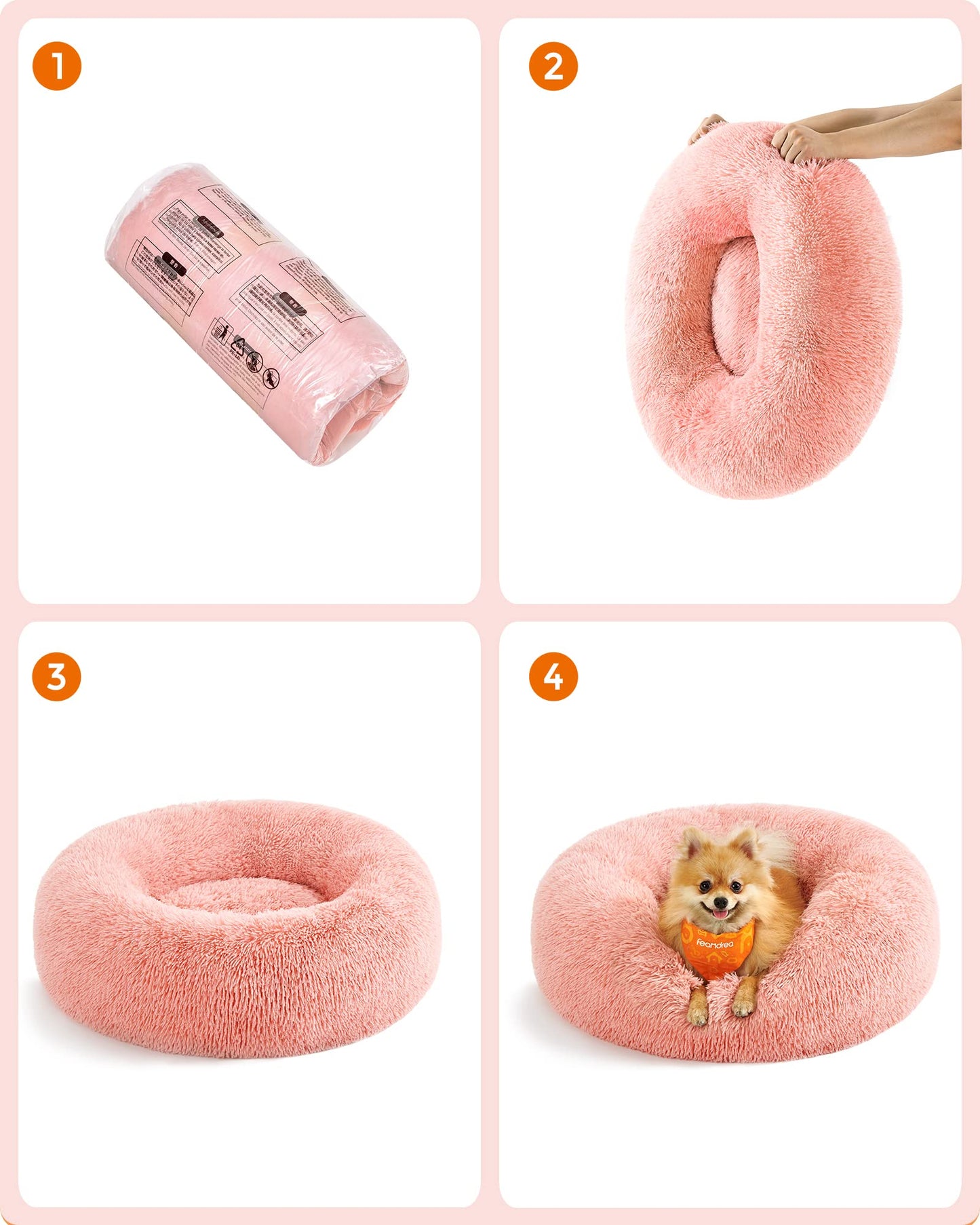 Cama de Perros Feandrea Rosa con Cojín Central Extraíble y Lavable